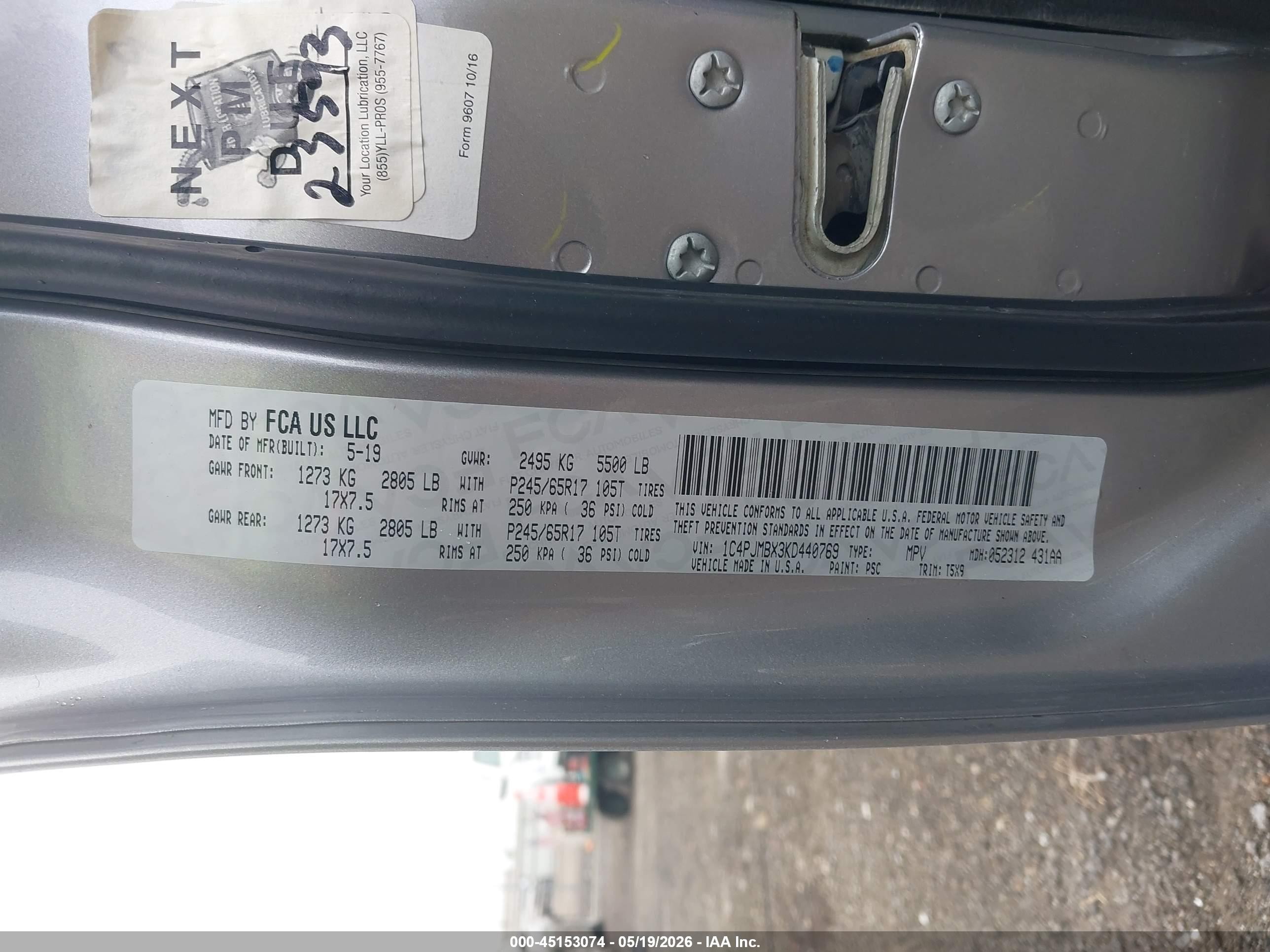 2019 Jeep Cherokee VIN 1C4PJMBX3KD440769 IAAI salvage auction — Hail, Clear (Oklahoma), sold $4,500 on 2026-10-06 (photo 9)