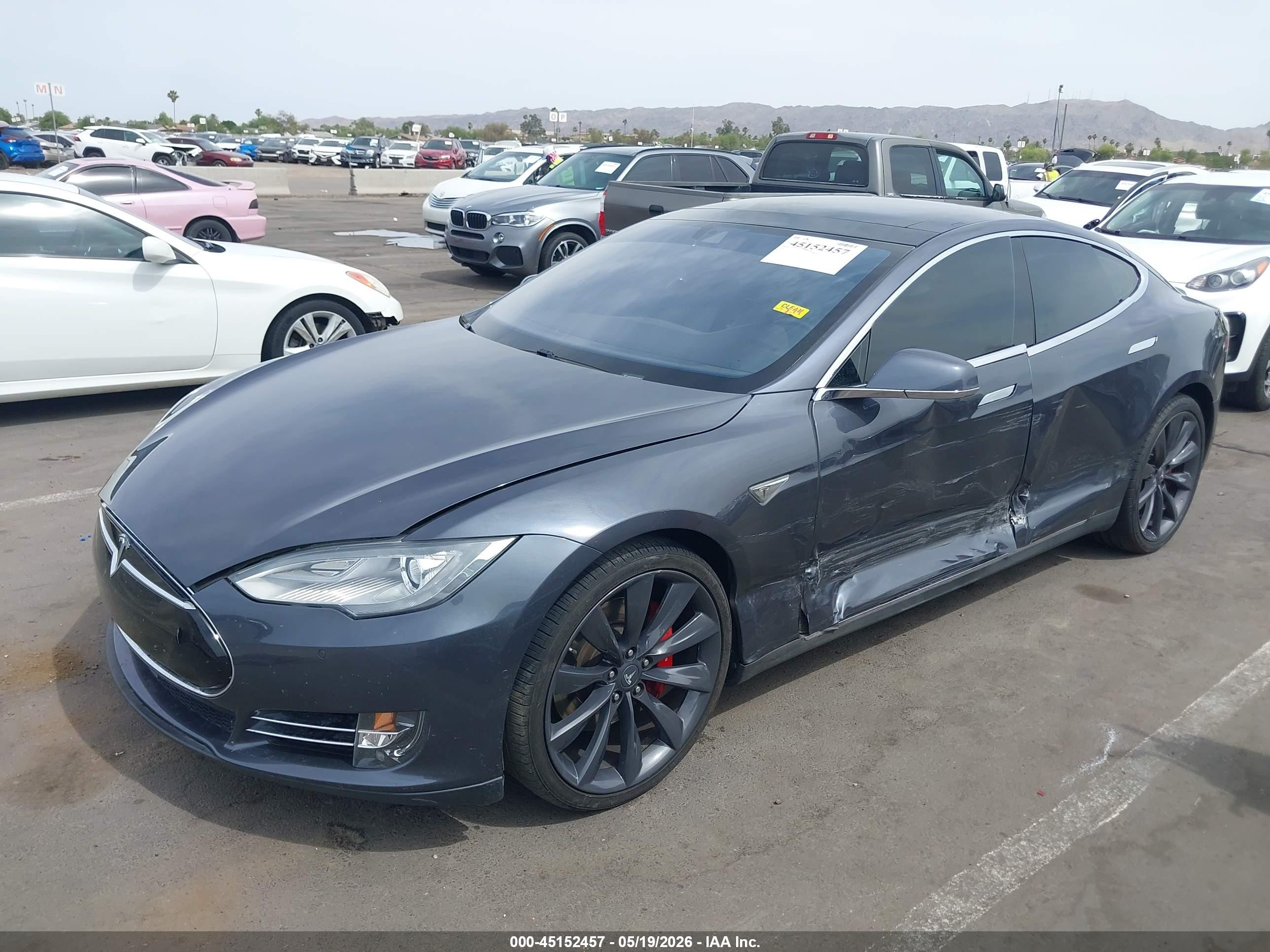 2016 Tesla Model S VIN 5YJSA1E44GF128518 IAAI salvage auction — Side, Salvage (Arizona), sold $3,350 on 2026-06-30 (photo 6)