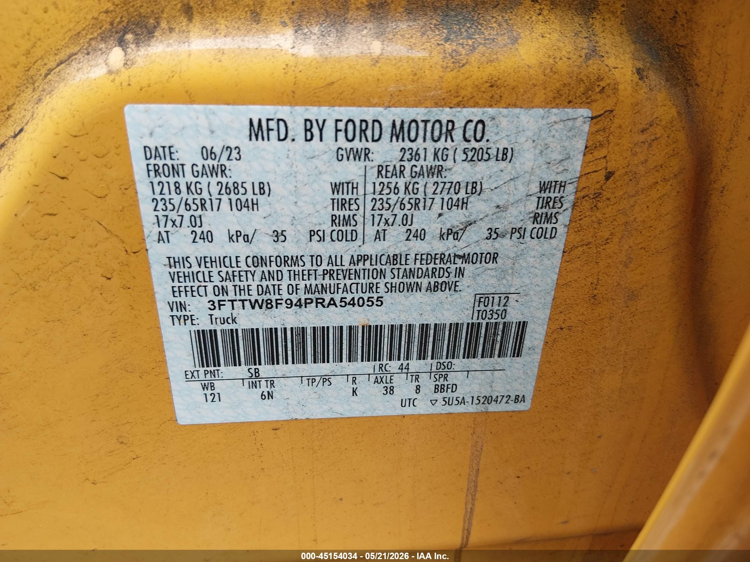 2023 Ford Maverick VIN 3FTTW8F94PRA54055 IAAI salvage auction — Front End, Salvage (Tennessee), sold $5,500 on 2026-07-10 (photo 9)