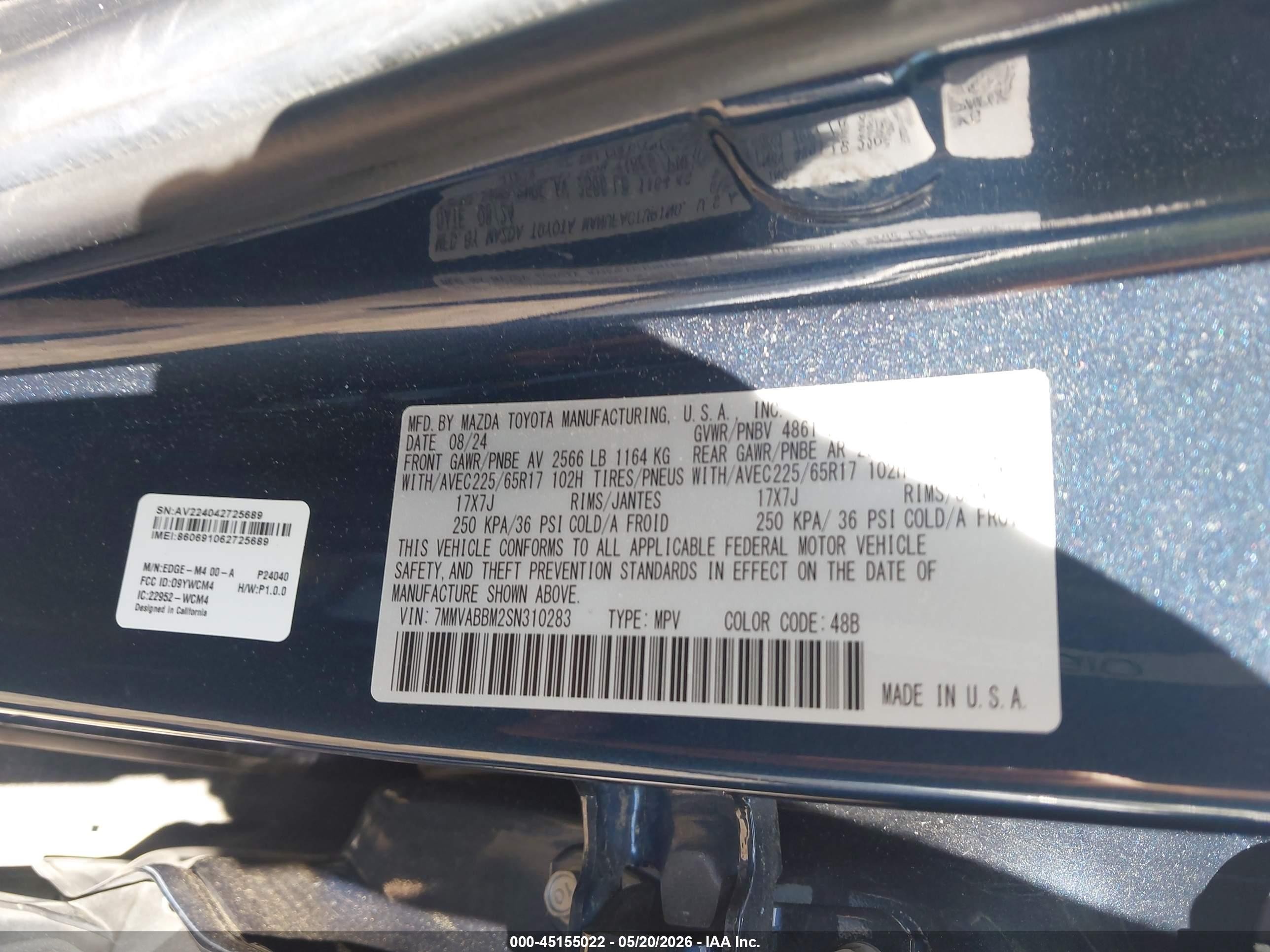 2025 Mazda Cx-50 VIN 7MMVABBM2SN310283 IAAI salvage auction — Front End, Clear (South Carolina), sold $9,800 on 2026-09-25 (photo 9)