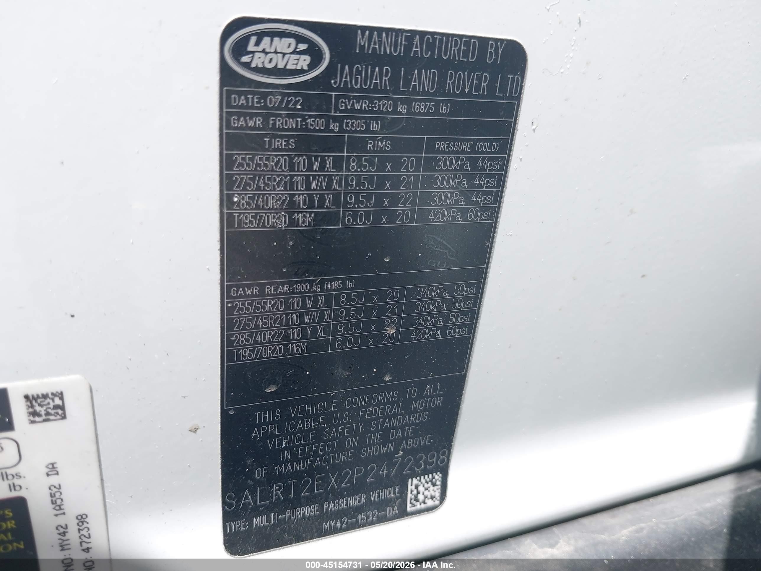 2023 Land Rover Discovery VIN SALRT2EX2P2472398 IAAI salvage auction — Rear End, Mv-907A (New York), sold $12,050 on 2026-06-30 (photo 9)