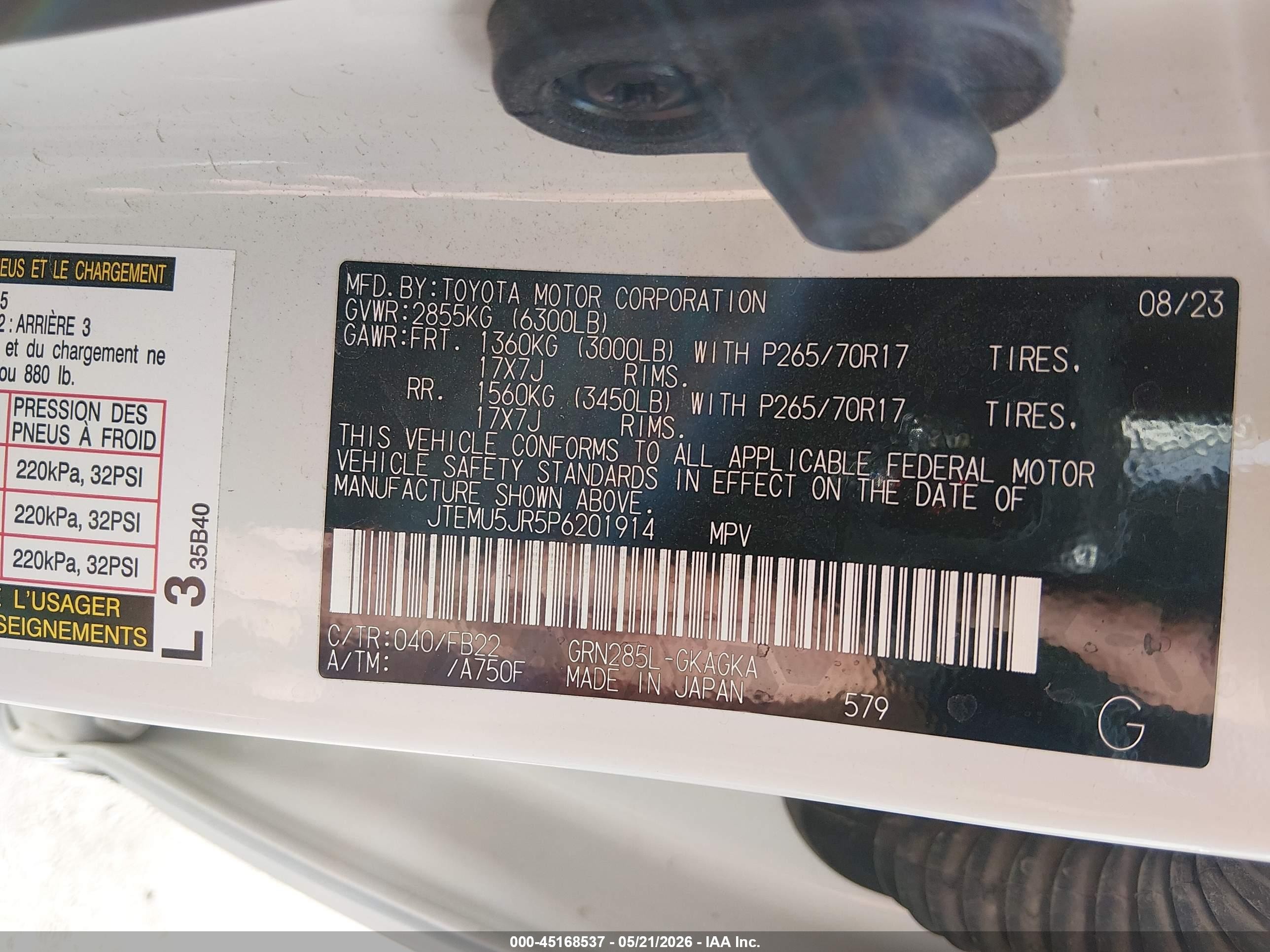 2023 Toyota 4Runner VIN JTEMU5JR5P6201914 IAAI salvage auction — Side, Salvage (Utah), sold $6,900 on 2026-07-09 (photo 9)
