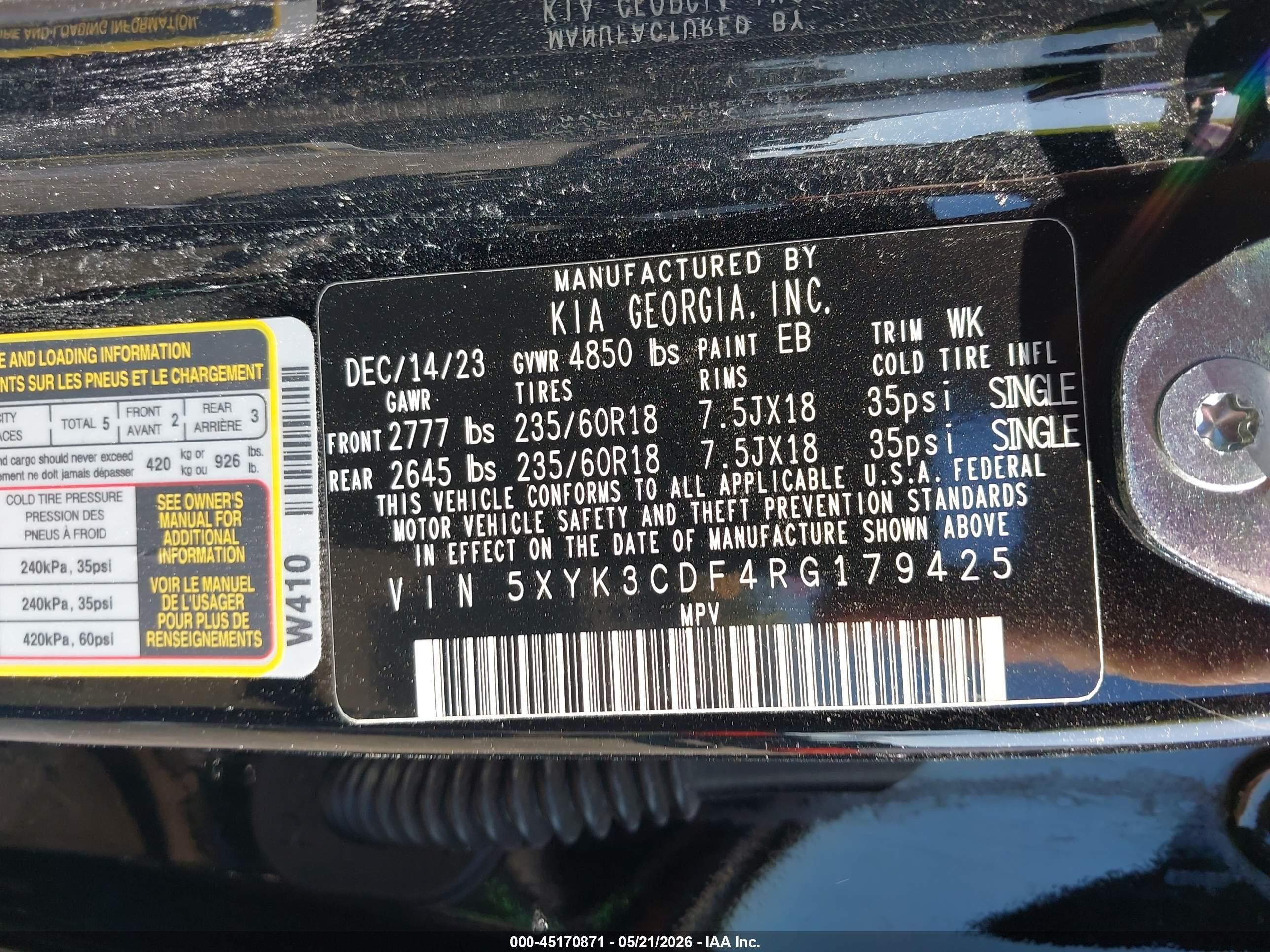 2024 Kia Sportage VIN 5XYK3CDF4RG179425 IAAI salvage auction — Side, Salvage (Oregon), sold $6,300 on 2026-07-09 (photo 9)