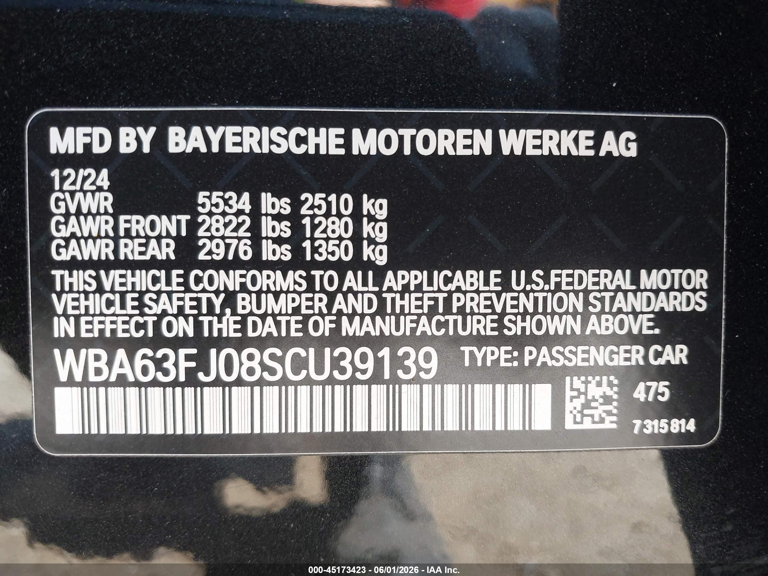 2025 BMW 5er VIN WBA63FJ08SCU39139 IAAI salvage auction — Biohazard/Chemical, Mv-907A (New York), sold $22,300 on 2026-09-11 (photo 9)