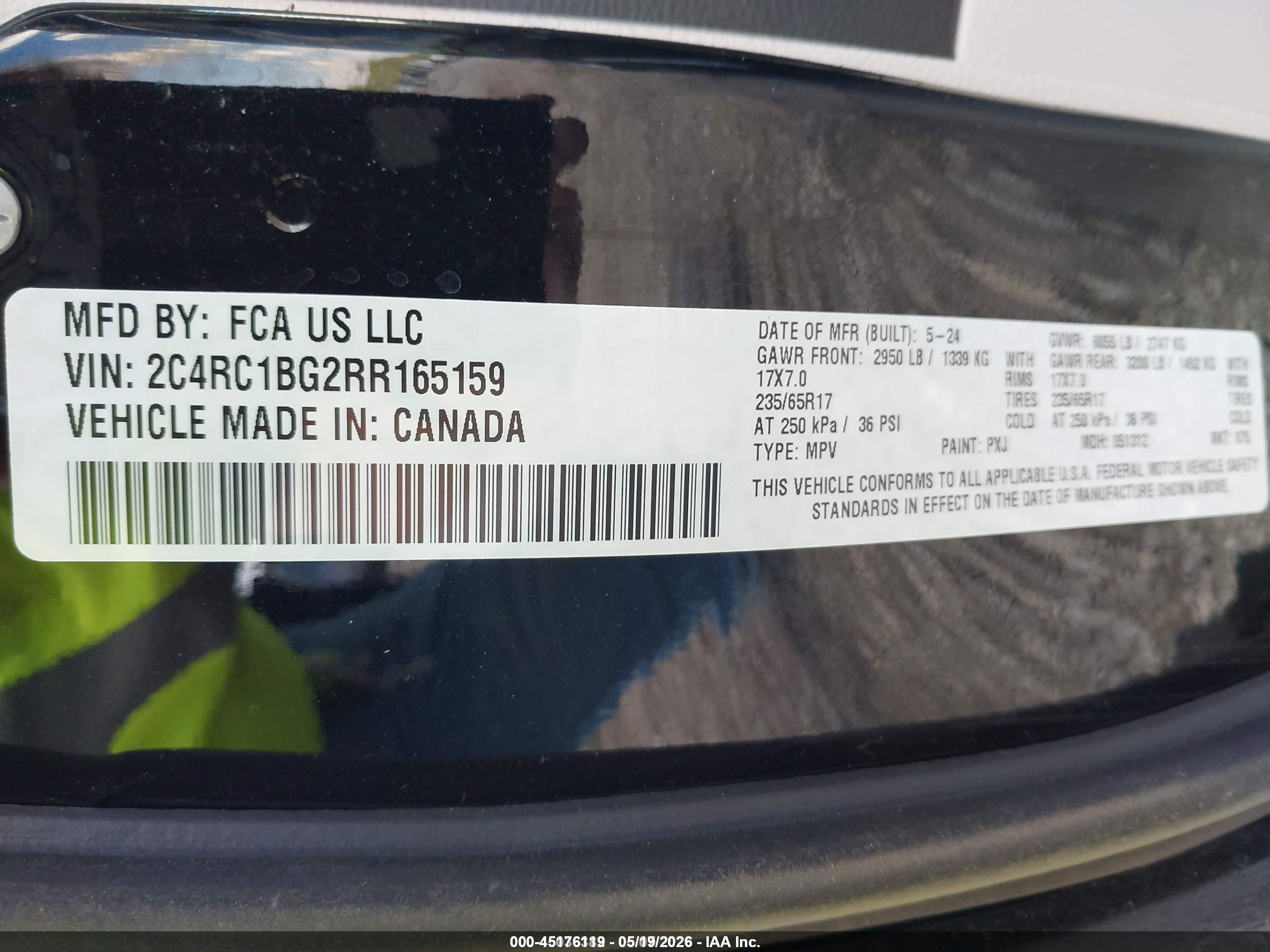 2024 Chrysler Pacifica VIN 2C4RC1BG2RR165159 IAAI salvage auction — Normal Wear, Sf97 (Washington), sold $9,200 on 2026-07-09 (photo 9)