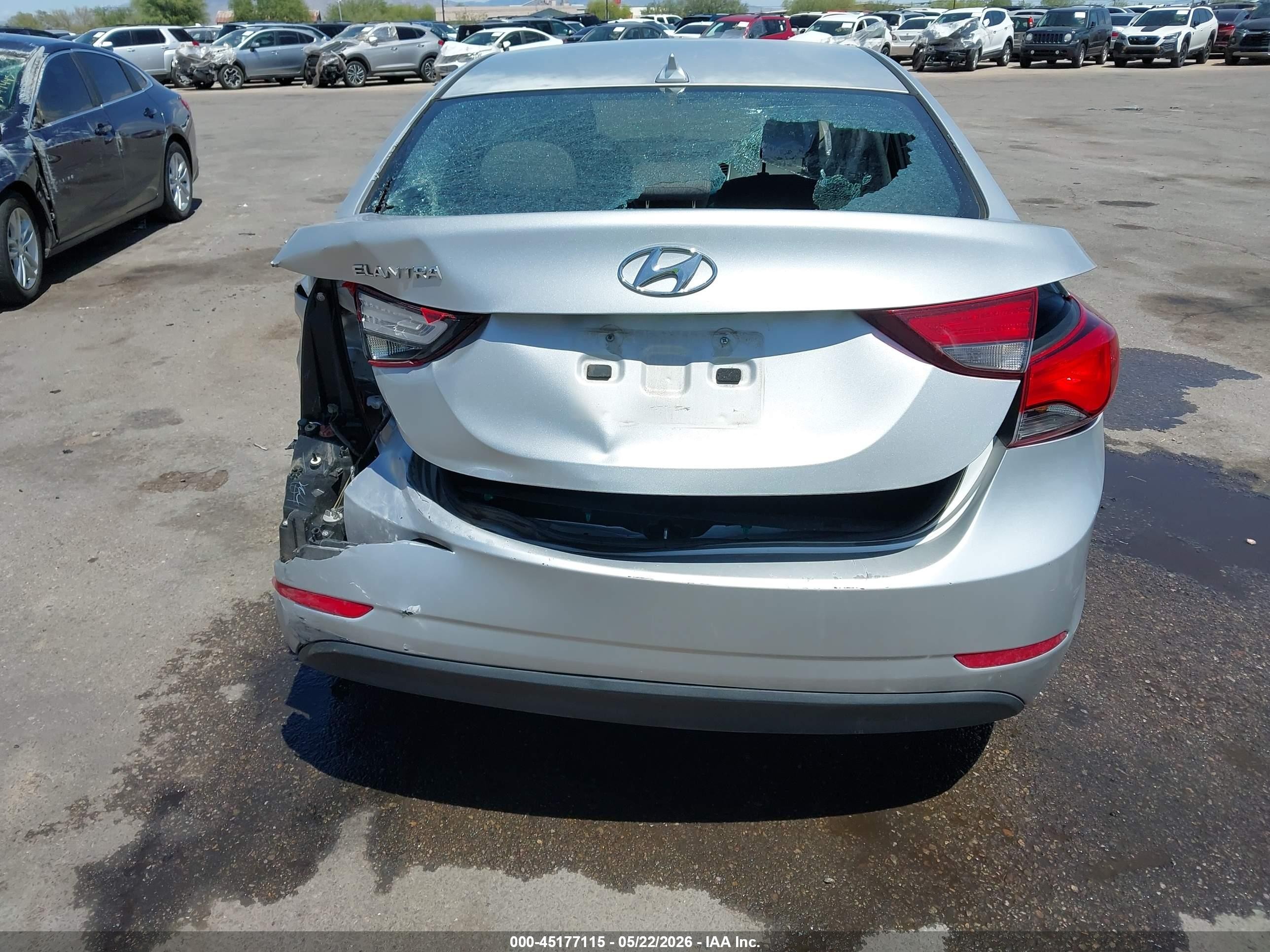 2016 Hyundai Elantra VIN 5NPDH4AE4GH771490 IAAI salvage auction — Rear End, Salvage (Arizona), sold $650 on 2026-07-09 (photo 6)