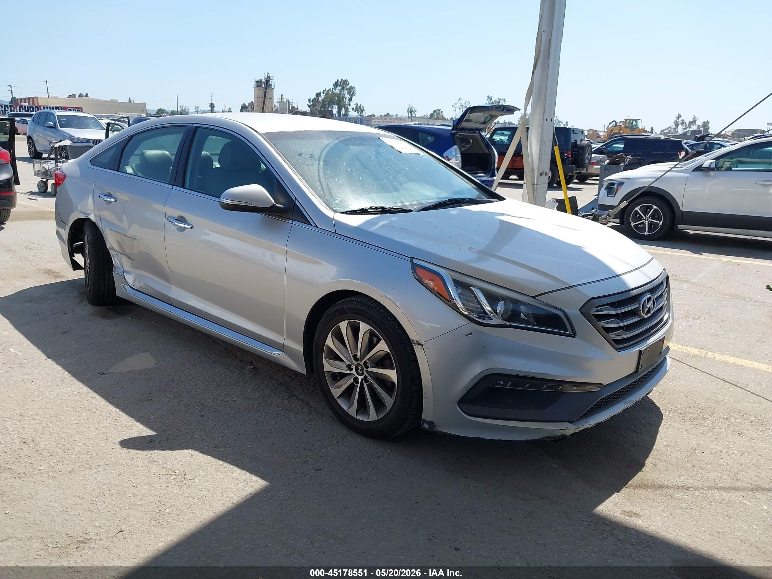 2016 Hyundai Sonata VIN 5NPE34AF5GH403024 IAAI salvage auction — Rear End, Salvage (California), sold $1,250 on 2026-07-12 (photo 1)