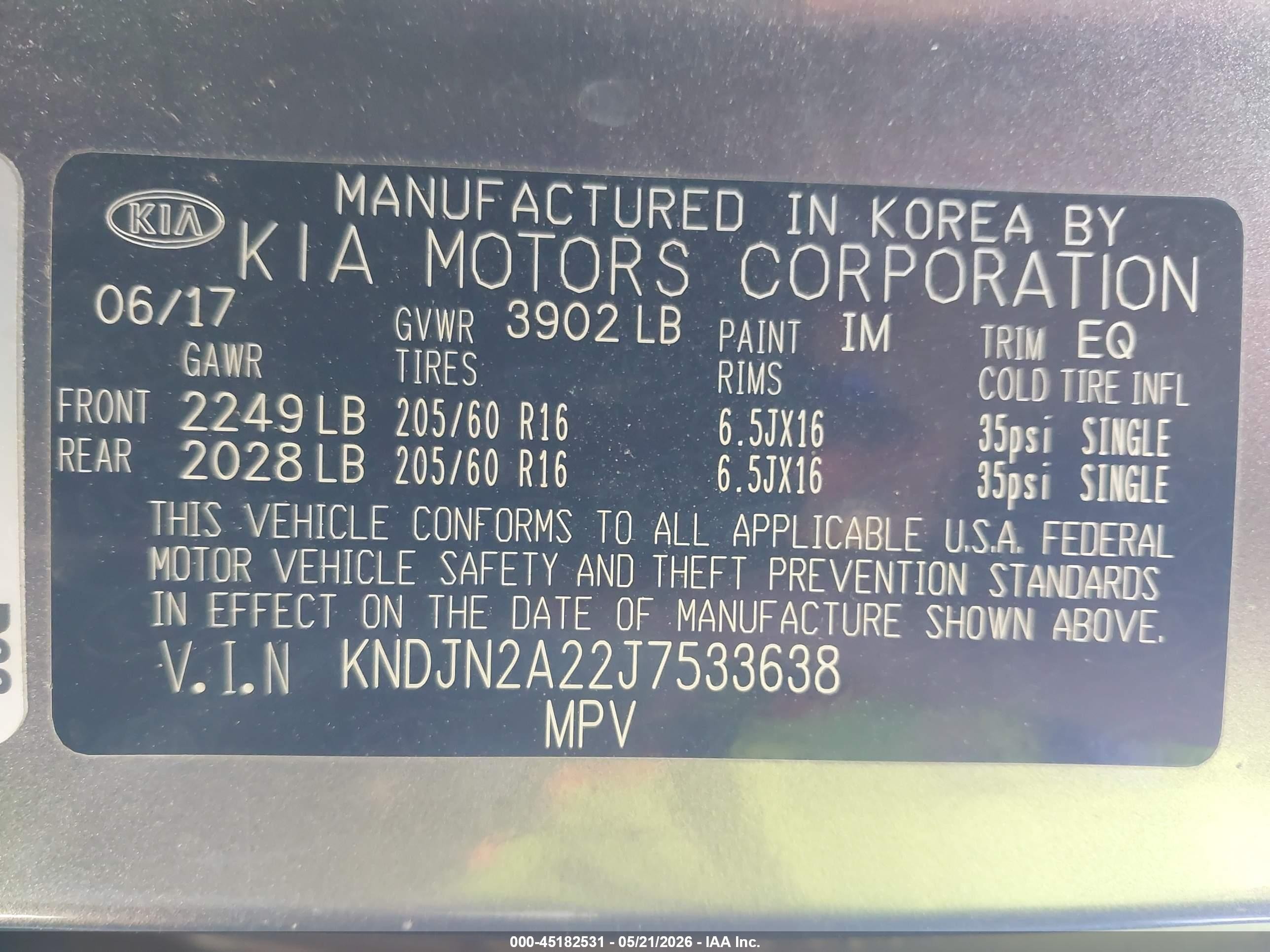 2018 Kia Soul VIN KNDJN2A22J7533638 IAAI salvage auction — Vandalized, Salvage (California), sold $1,100 on 2026-07-09 (photo 9)
