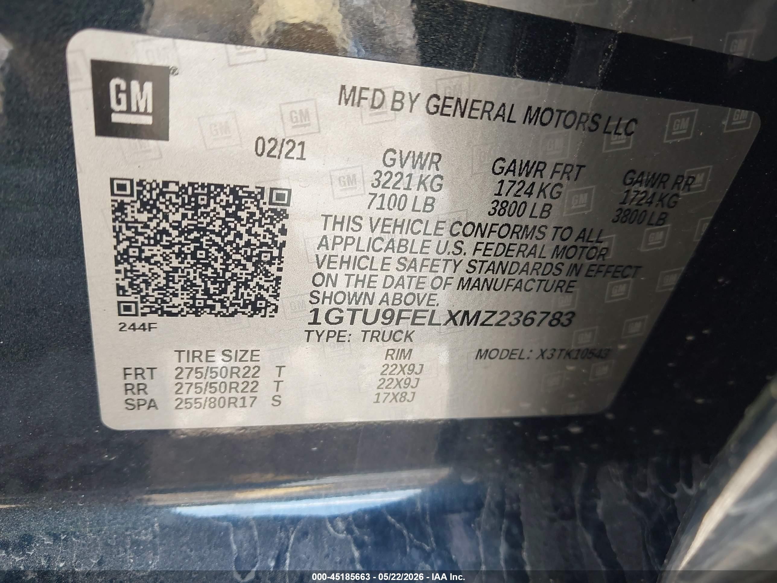 2021 GMC Sierra 1500 VIN 1GTU9FELXMZ236783 IAAI salvage auction — Side, Salvage (Mississippi), sold $13,900 on 2026-09-13 (photo 9)