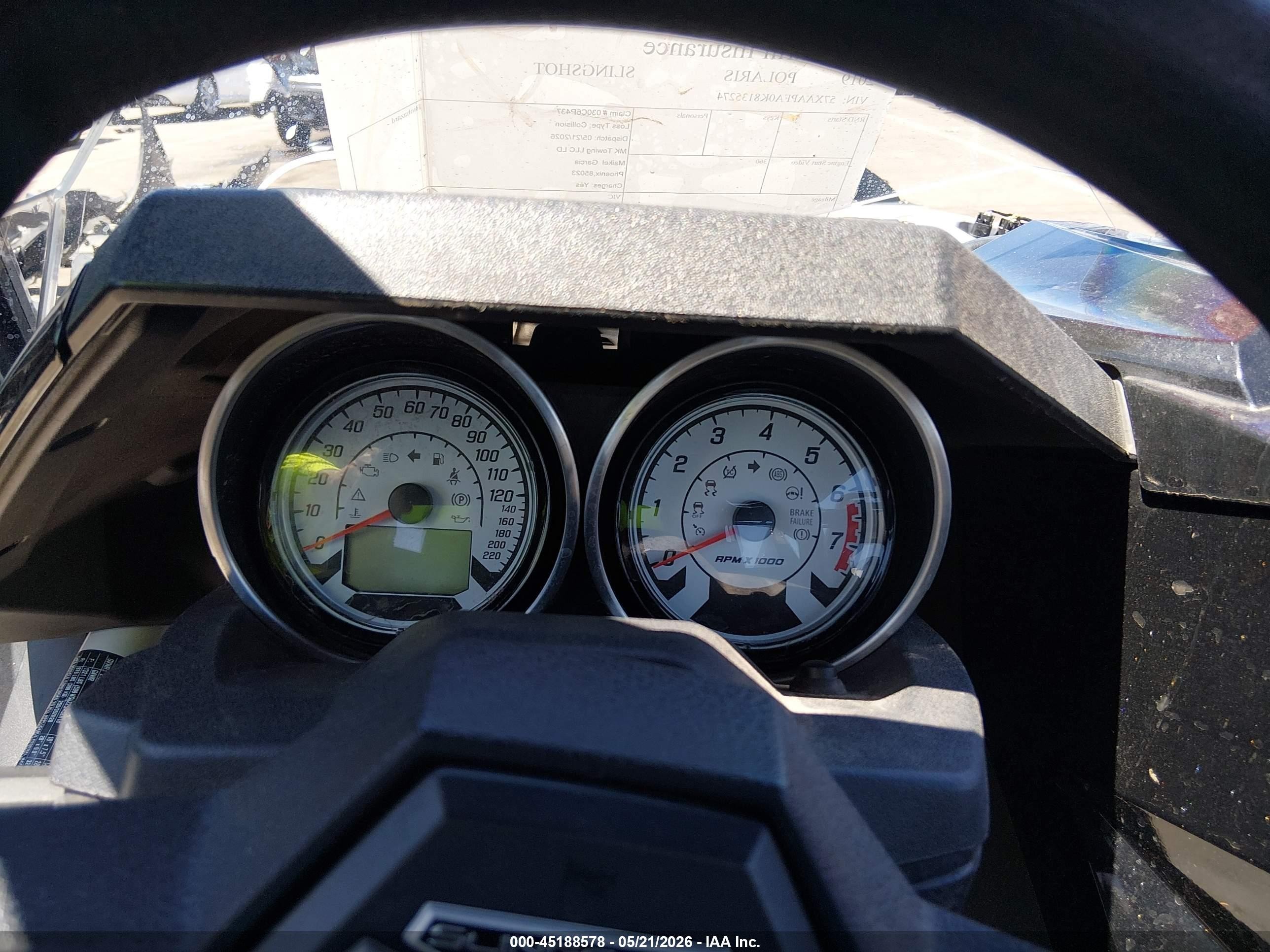 2019 Polaris SLINGSHOT VIN 57XAAPFA0K8135274 IAAI salvage auction — Unknown, Salvage (Arizona), sold $1,000 on 2026-07-07 (photo 7)