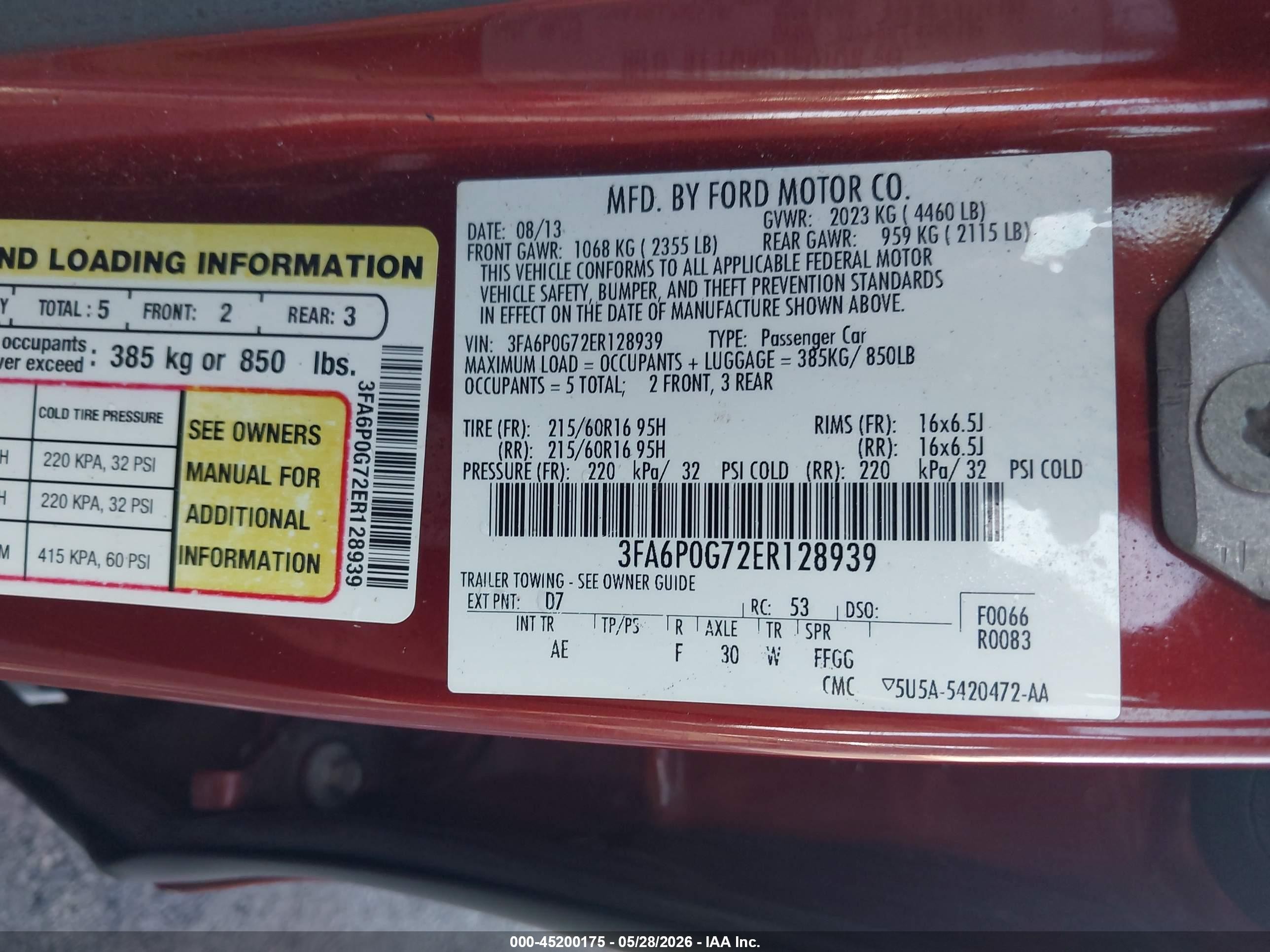 2014 Ford Fusion VIN 3FA6P0G72ER128939 IAAI salvage auction — Front End, Salvage (Illinois), sold $200 on 2026-07-10 (photo 9)