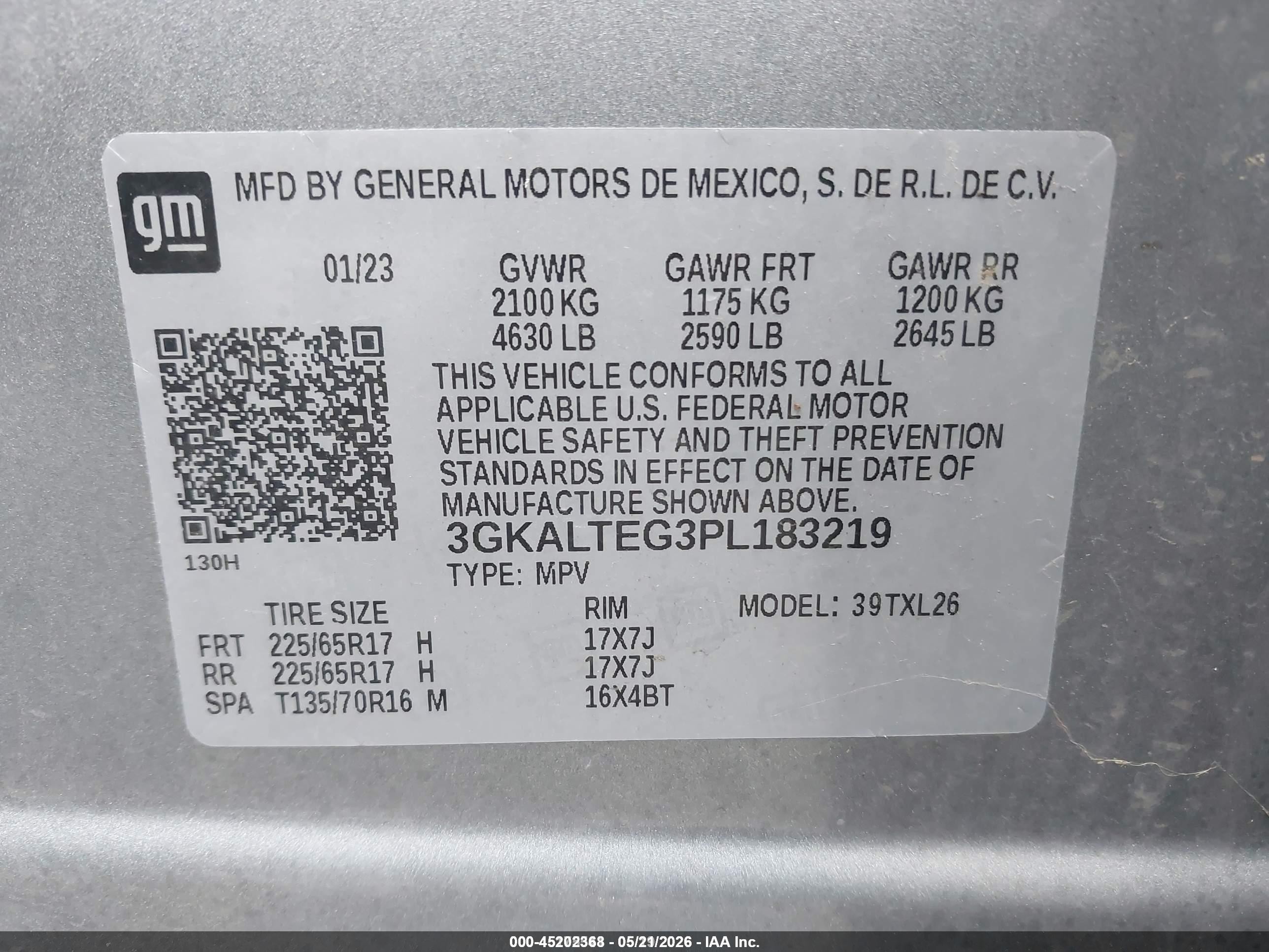 2023 GMC Terrain VIN 3GKALTEG3PL183219 IAAI salvage auction — Normal Wear, Sf97 (Washington), sold $13,100 on 2026-07-09 (photo 9)
