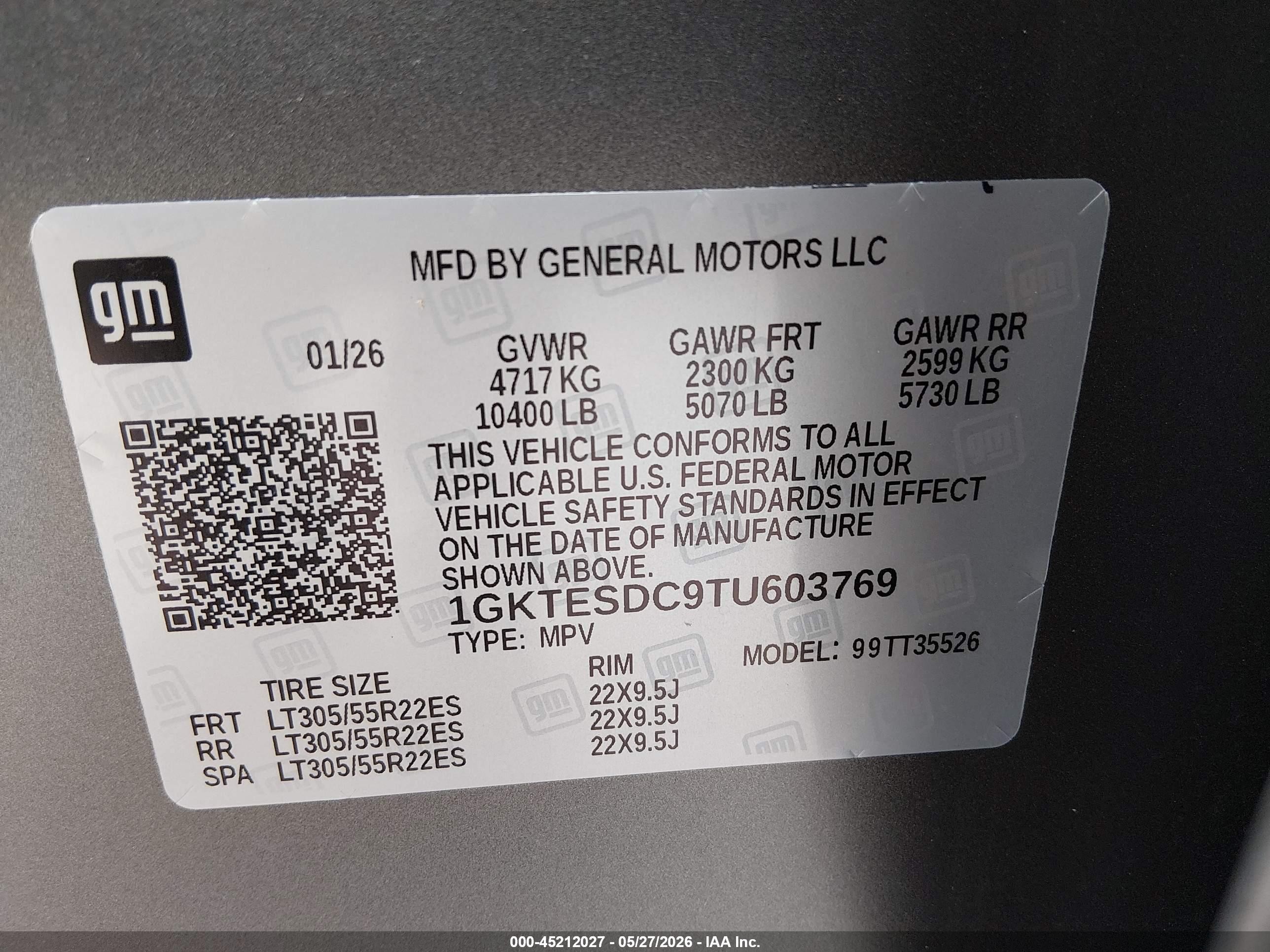 2026 Gmc Hummer ev VIN 1GKTESDC9TU603769 IAAI salvage auction — Front End, Original (Texas), sold $35,000 on 2026-09-08 (photo 9)
