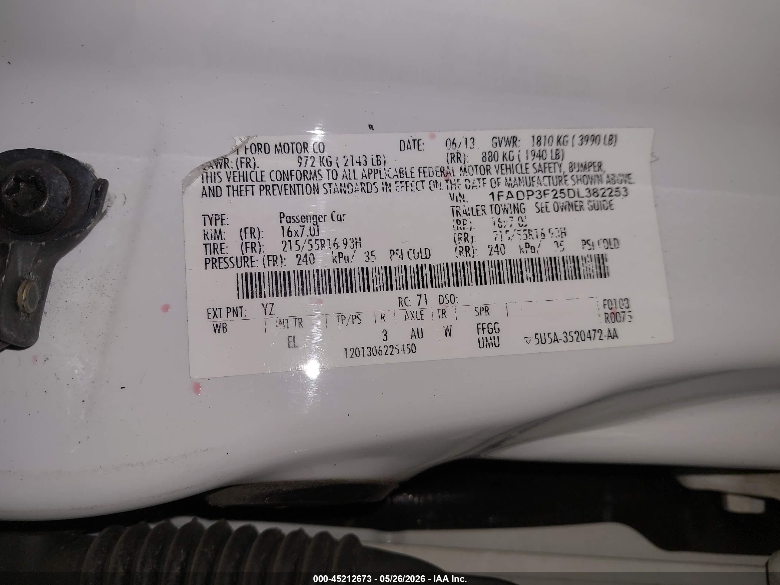 2013 Ford Focus VIN 1FADP3F25DL382253 IAAI salvage auction — Rear End, Salvage (Oregon), sold $100 on 2026-07-09 (photo 9)