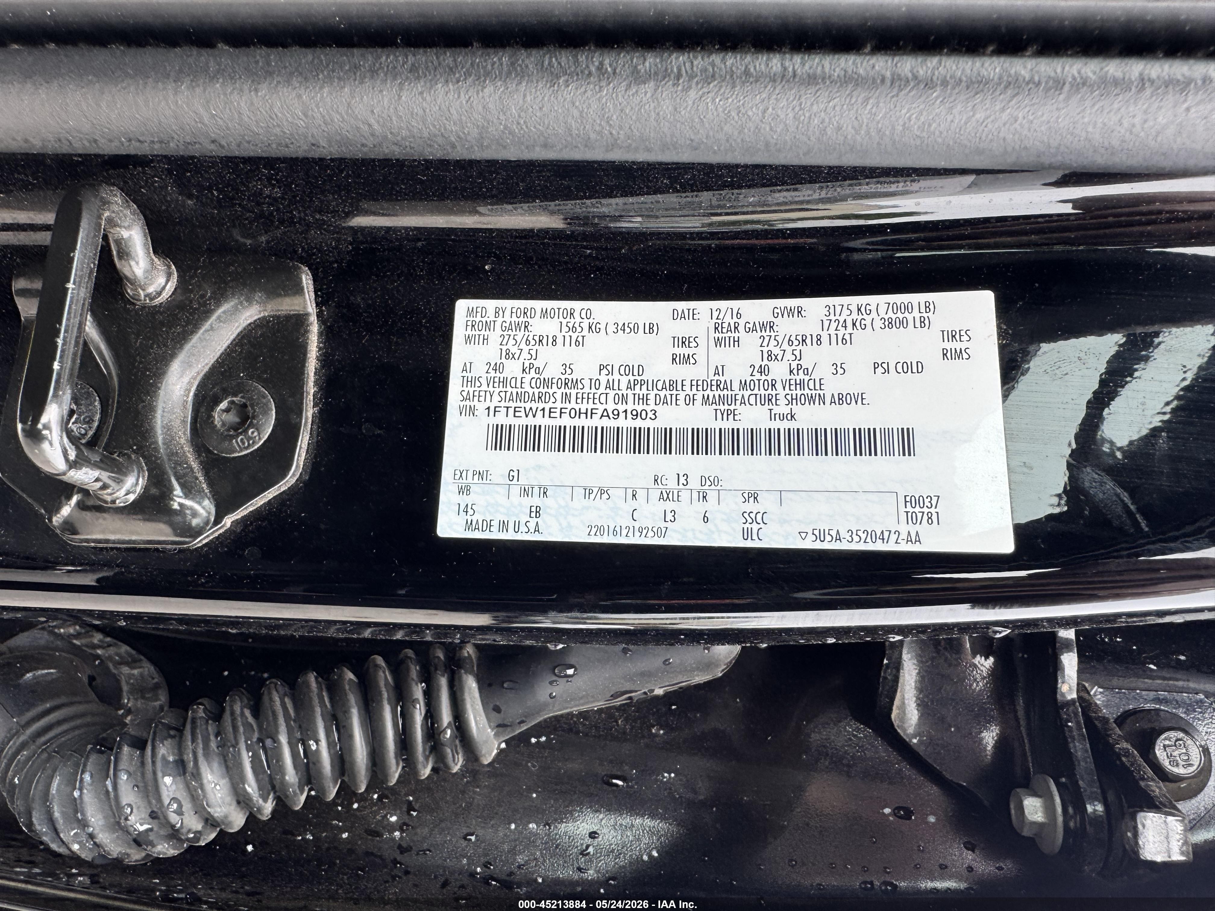 2017 Ford F-150 lightning VIN 1FTEW1EF0HFA91903 IAAI salvage auction — Side, Original (West Virginia), sold $3,050 on 2026-06-24 (photo 9)