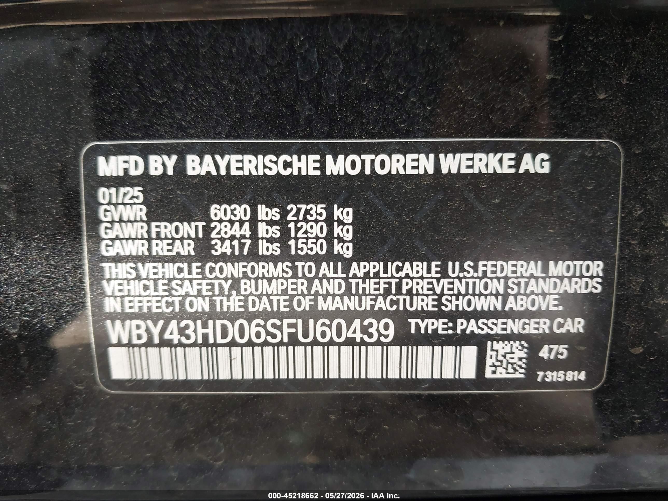 2025 BMW I4 VIN WBY43HD06SFU60439 IAAI salvage auction — Rear End, Salvage (California), sold $19,650 on 2026-08-17 (photo 9)
