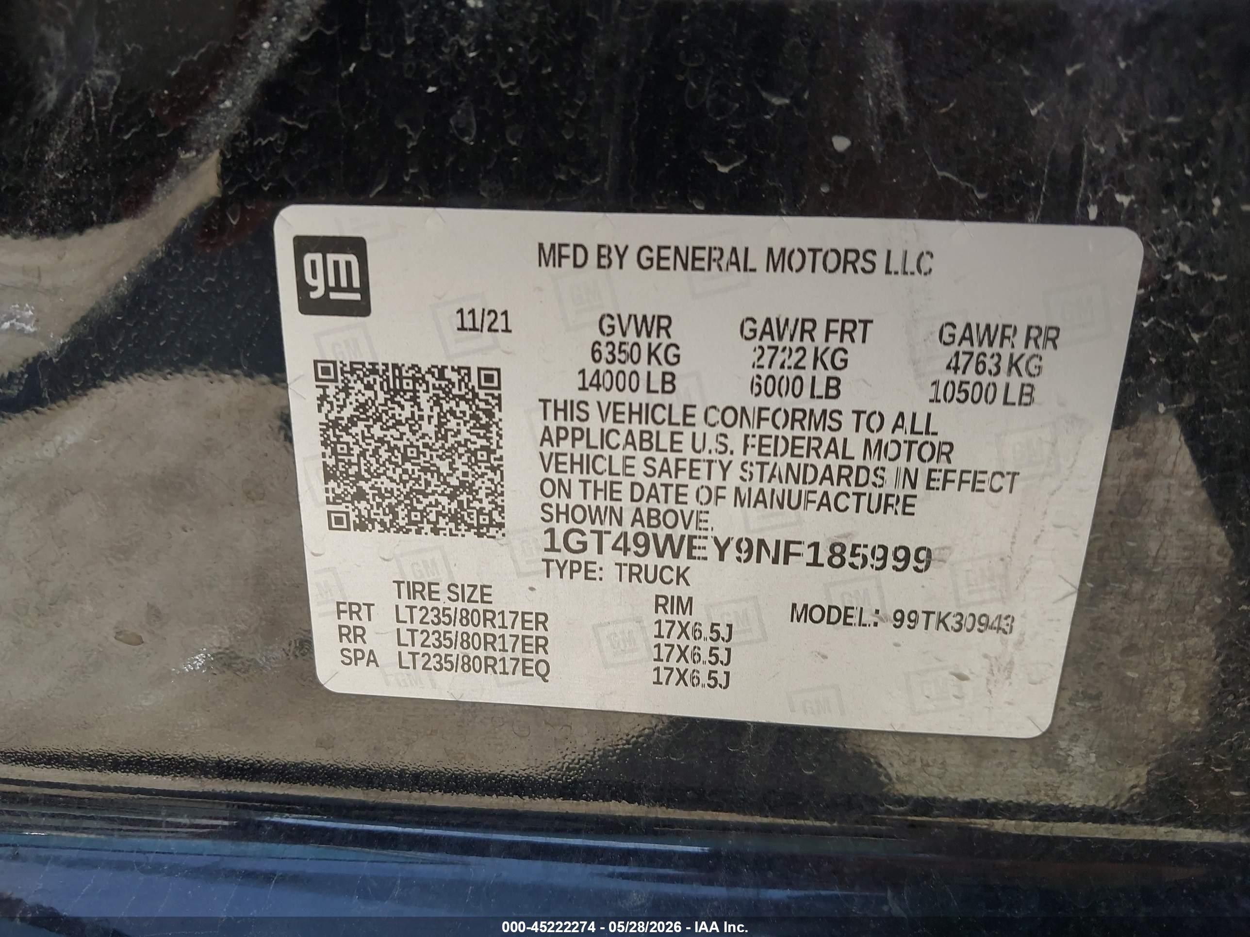 2022 Gmc SIERRA VIN 1GT49WEY9NF185999 IAAI salvage auction — Side, Salvage (Texas), sold $25,000 on 2026-09-08 (photo 9)