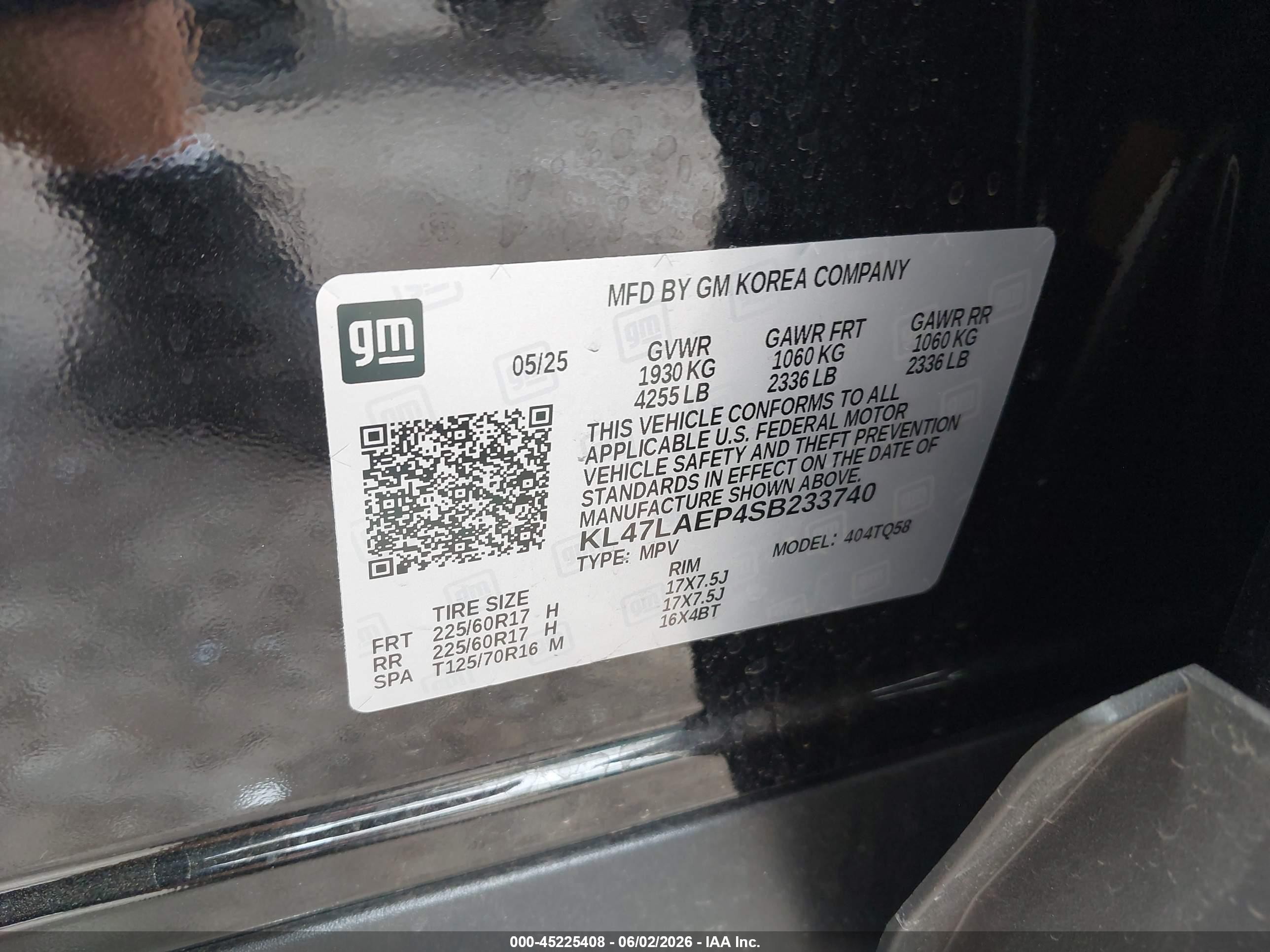 2025 Buick Envista VIN KL47LAEP4SB233740 IAAI salvage auction — Unknown, Wait Title, sold $8,000 on 2026-09-21 (photo 9)