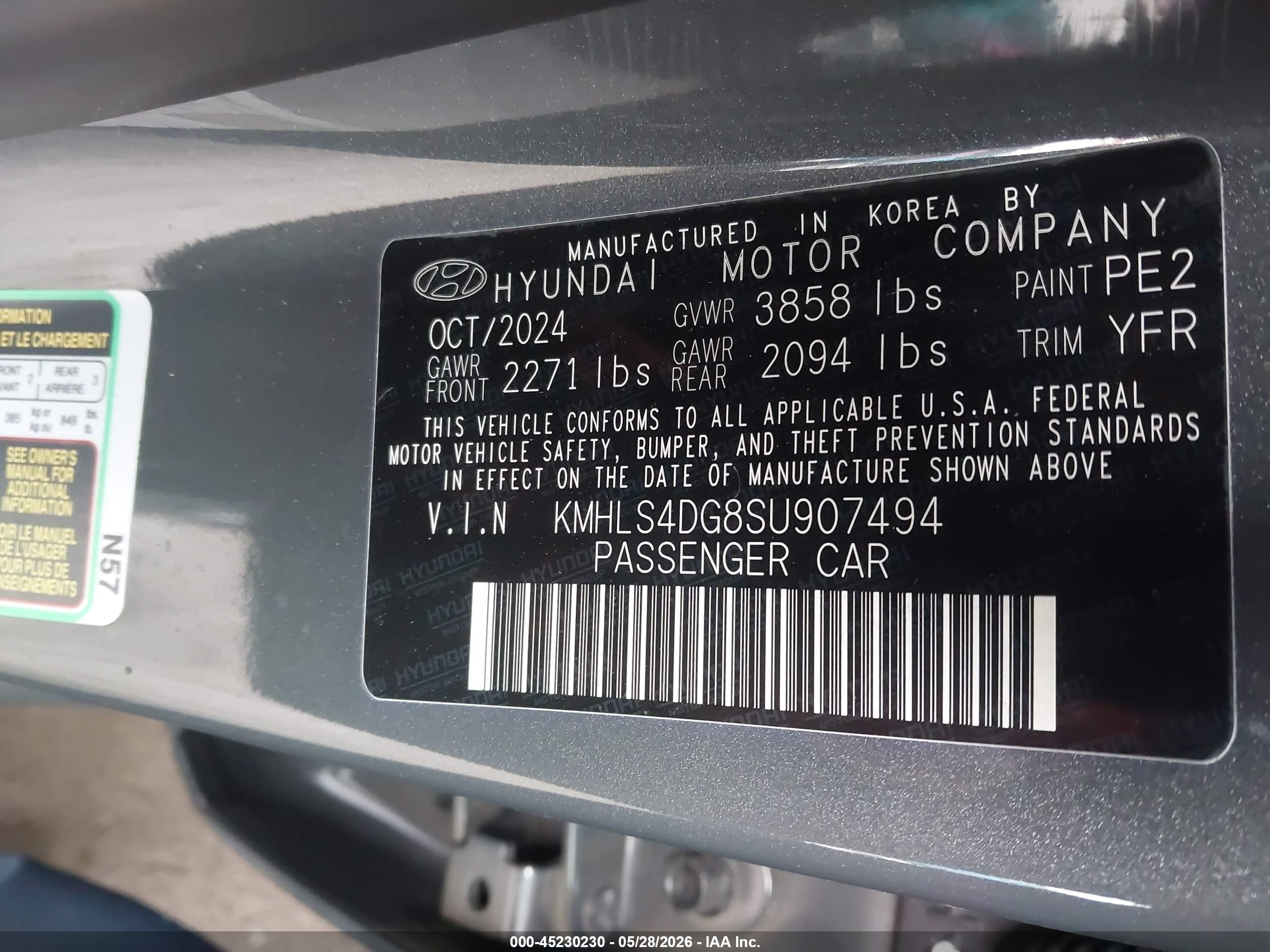 2025 Hyundai Elantra VIN KMHLS4DG8SU907494 IAAI salvage auction — Front & Rear, Salvage (California), sold $1,950 on 2026-07-09 (photo 9)