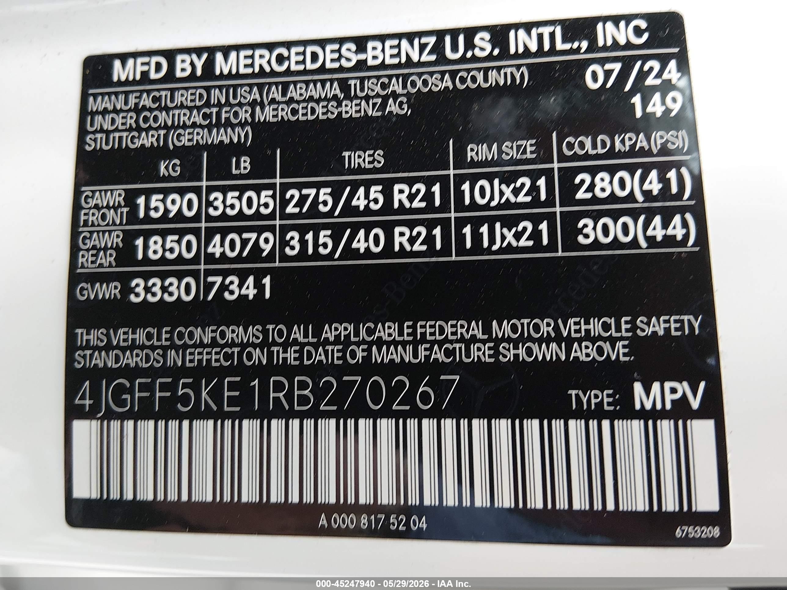 2024 Mercedes-benz Gls-klasse VIN 4JGFF5KE1RB270267 IAAI salvage auction — Side, Original (Texas), sold $38,725 on 2026-08-18 (photo 9)