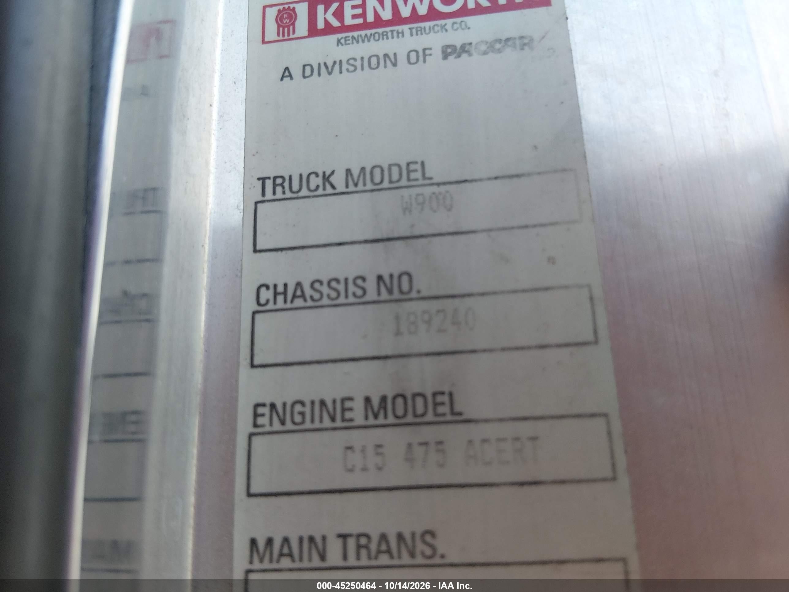 2007 Kenworth Construction VIN 1XKWDB9X47J189240 IAAI salvage auction — Side, Salvage (Tennessee), sold $9,500 on 2026-10-16 (photo 8)