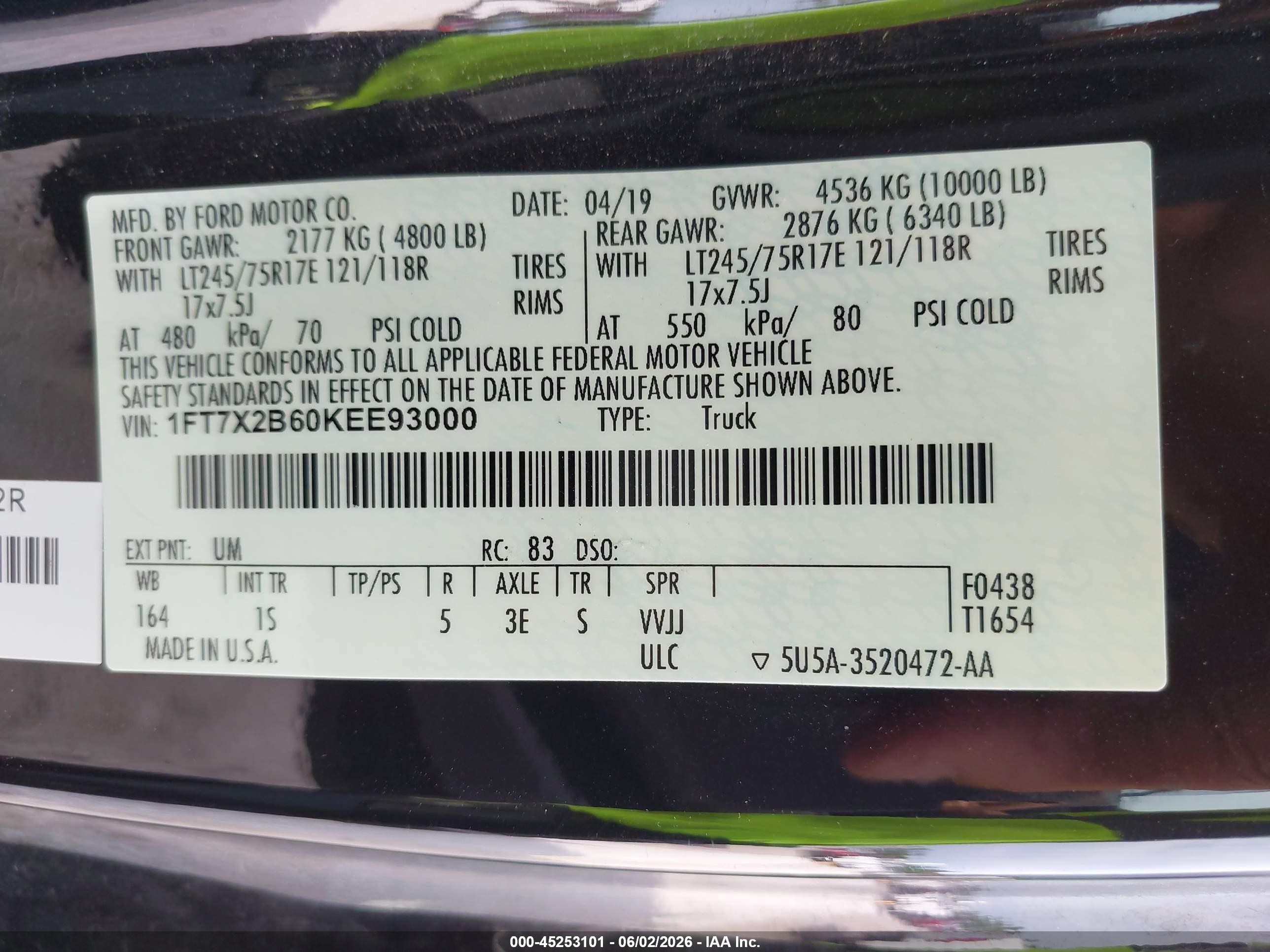 2019 Ford F-250 VIN 1FT7X2B60KEE93000 IAAI salvage auction — Unknown, Sf97 (Missouri), sold $20,900 on 2026-07-09 (photo 9)