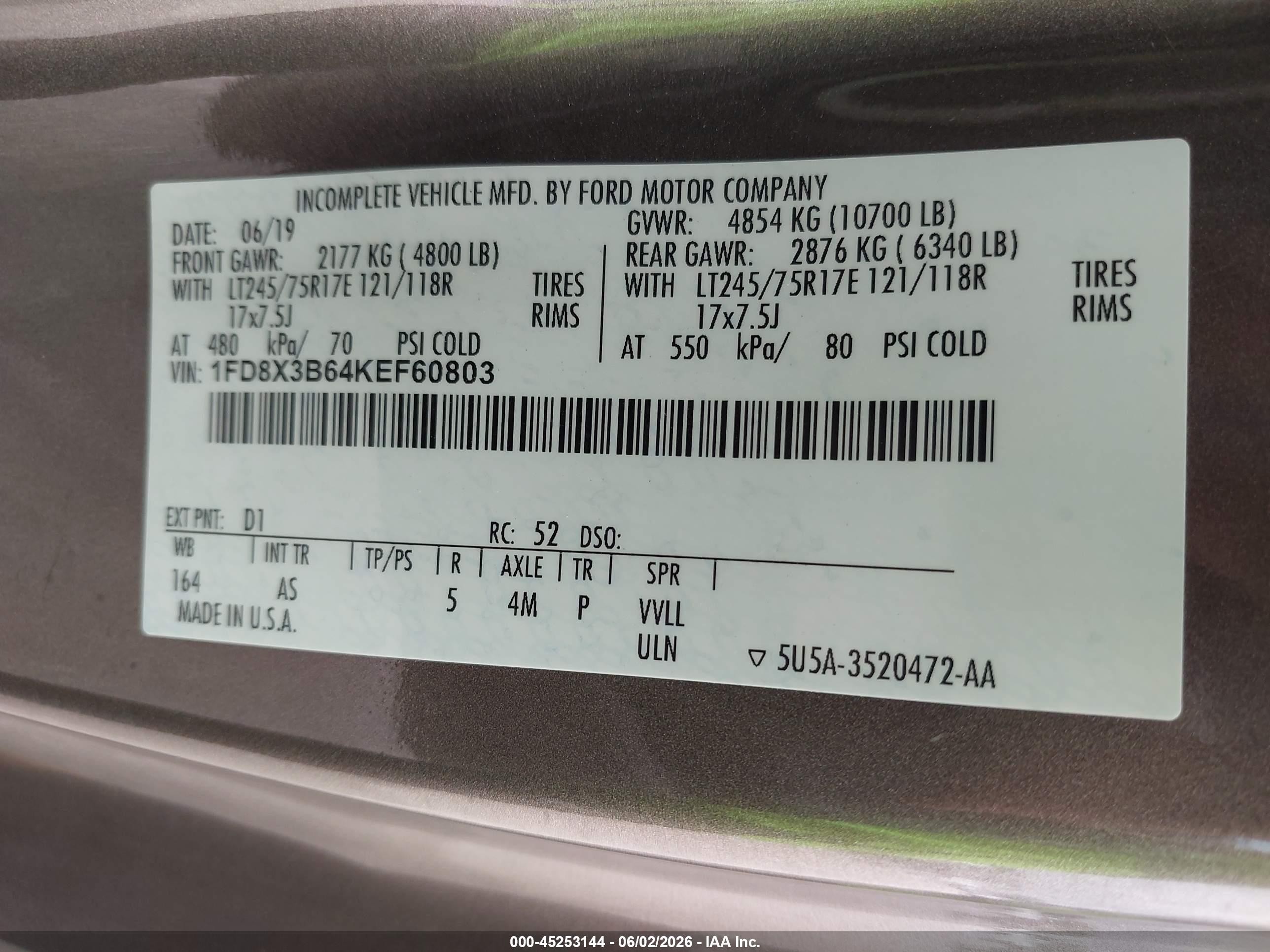 2019 Ford F-350 VIN 1FD8X3B64KEF60803 IAAI salvage auction — Unknown, Sf97 (Missouri), sold $23,625 on 2026-07-09 (photo 9)