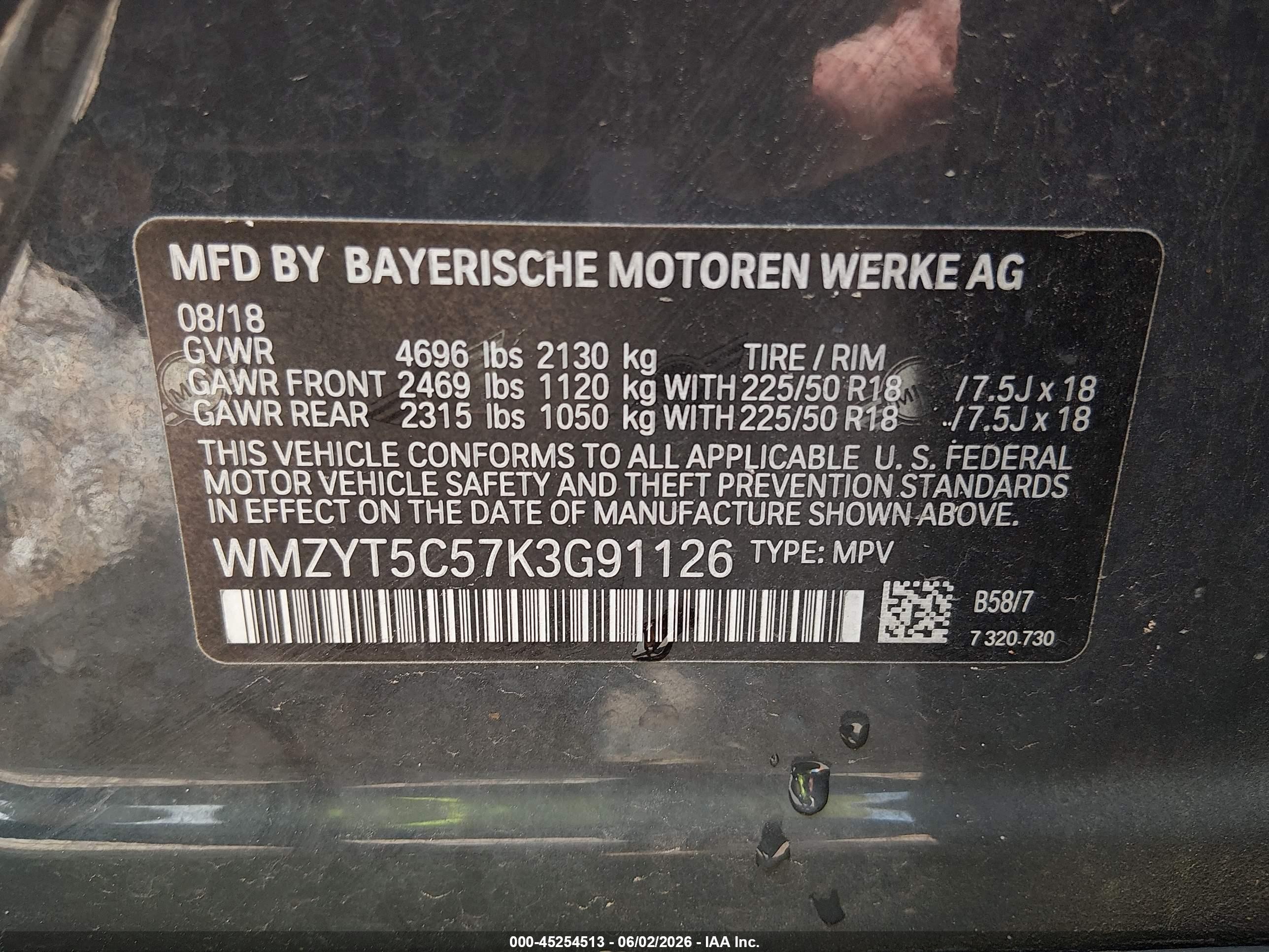 2019 Mini Countryman VIN WMZYT5C57K3G91126 IAAI salvage auction — Water/Flood, Salvage (Mississippi), sold $1,450 on 2026-09-12 (photo 9)