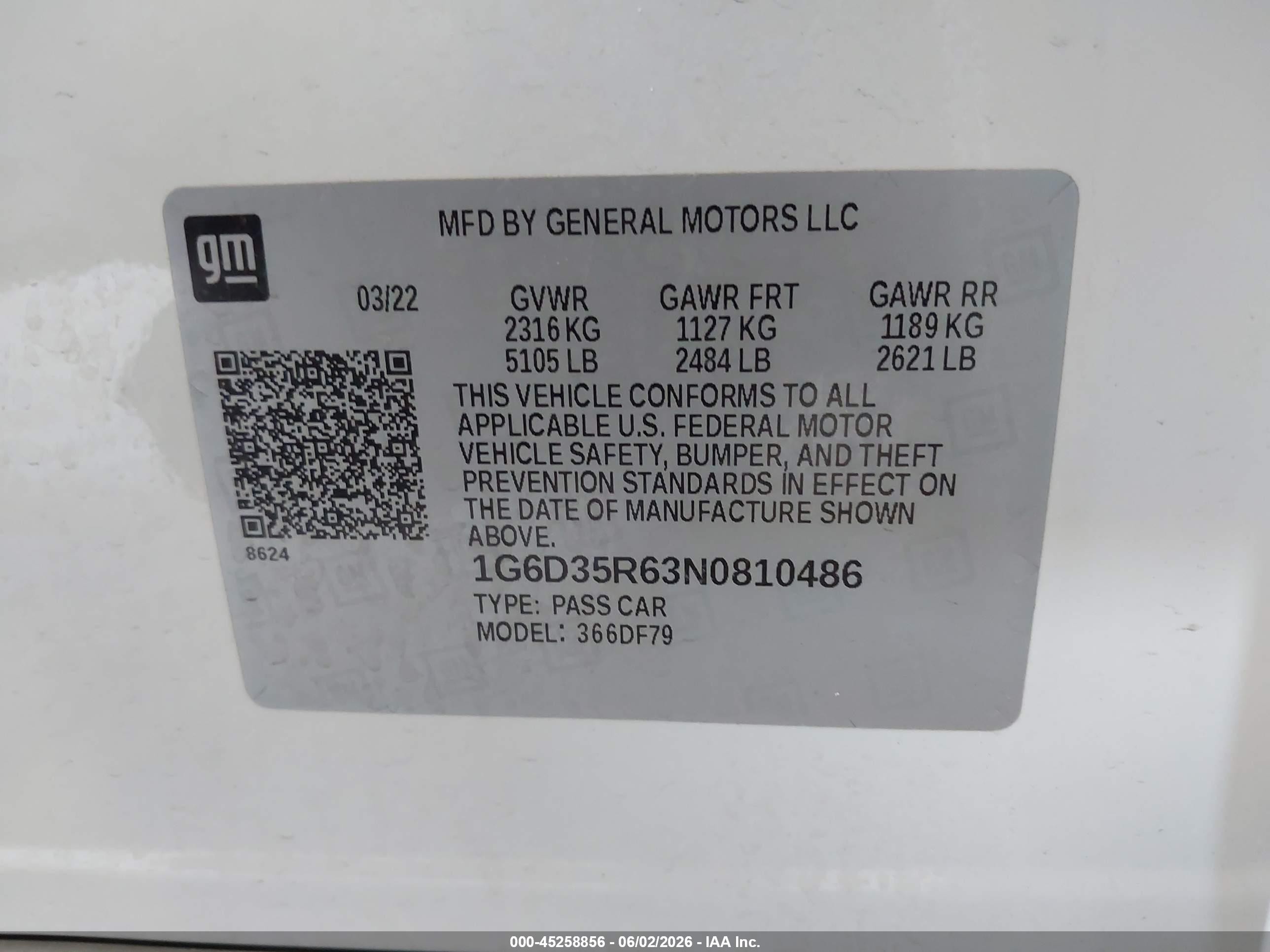 2022 Cadillac Ct5-v VIN 1G6D35R63N0810486 IAAI salvage auction — Rear End, Salvage (Michigan), sold $27,175 on 2026-08-03 (photo 9)