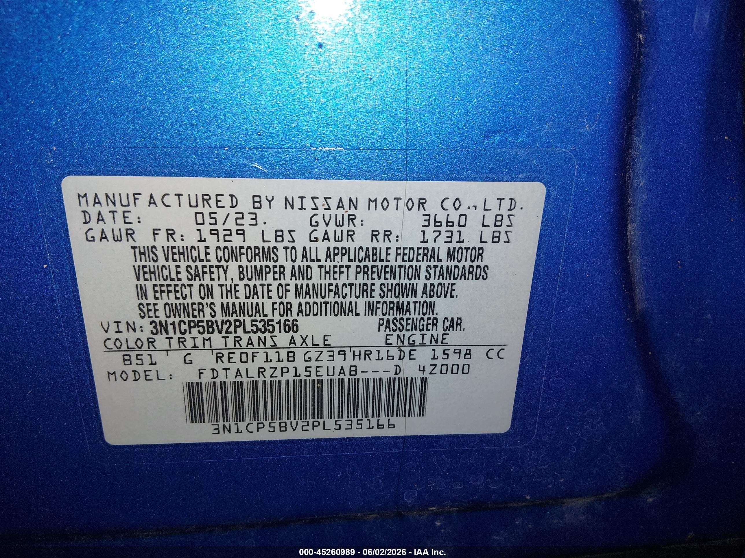 2023 Nissan Kicks VIN 3N1CP5BV2PL535166 IAAI salvage auction — Rear End, Salvage (Idaho), sold $3,250 on 2026-07-10 (photo 9)