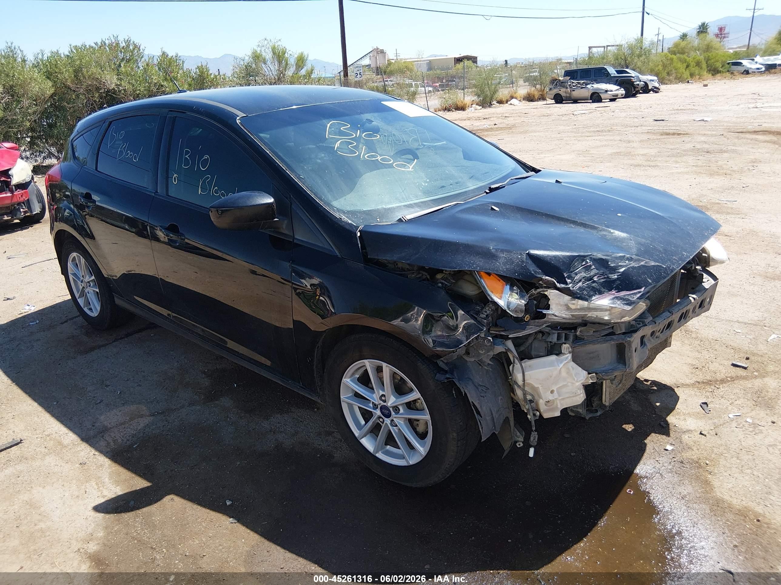 2018 Ford Focus VIN 1FADP3K22JL244848 IAAI salvage auction — Biohazard/Chemical, Salvage (Arizona), sold $225 on 2026-07-09 (photo 1)