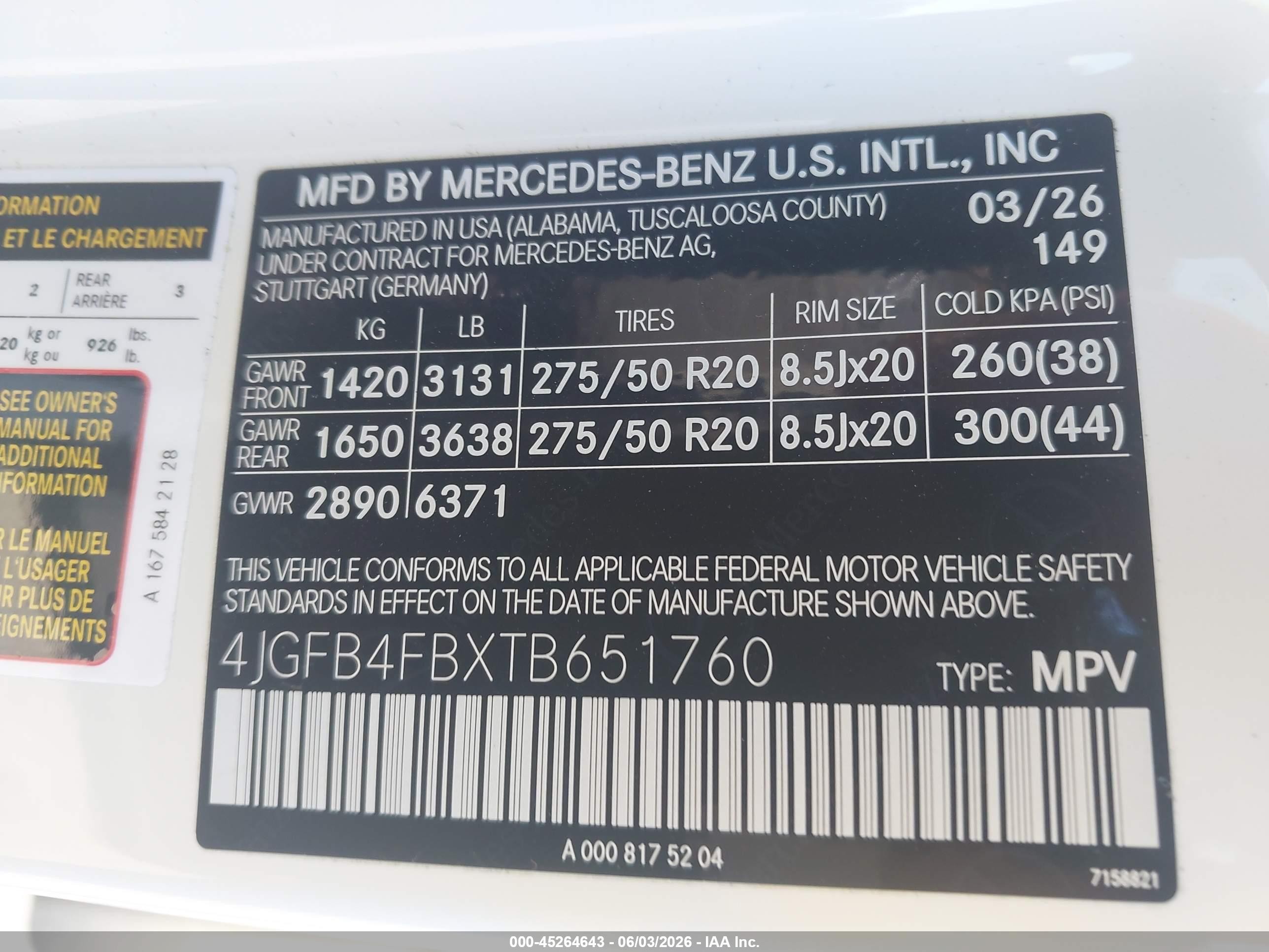 2026 Mercedes-benz Gle VIN 4JGFB4FBXTB651760 IAAI salvage auction — Front End, Salvage - Greater Than 75% (Maryland), sold $33,850 on 2026-08-17 (photo 9)