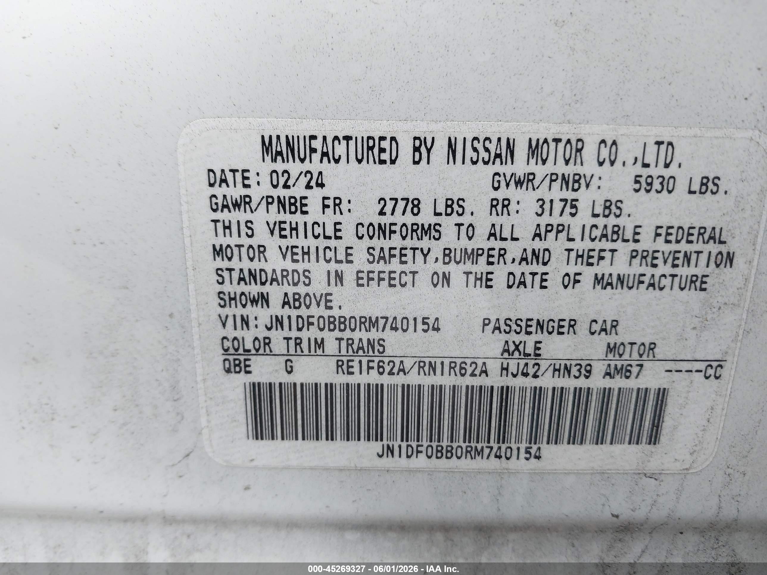 2024 Nissan Ariya VIN JN1DF0BB0RM740154 IAAI salvage auction — Front End, Salvage (Massachusetts), sold $12,000 on 2026-10-01 (photo 9)