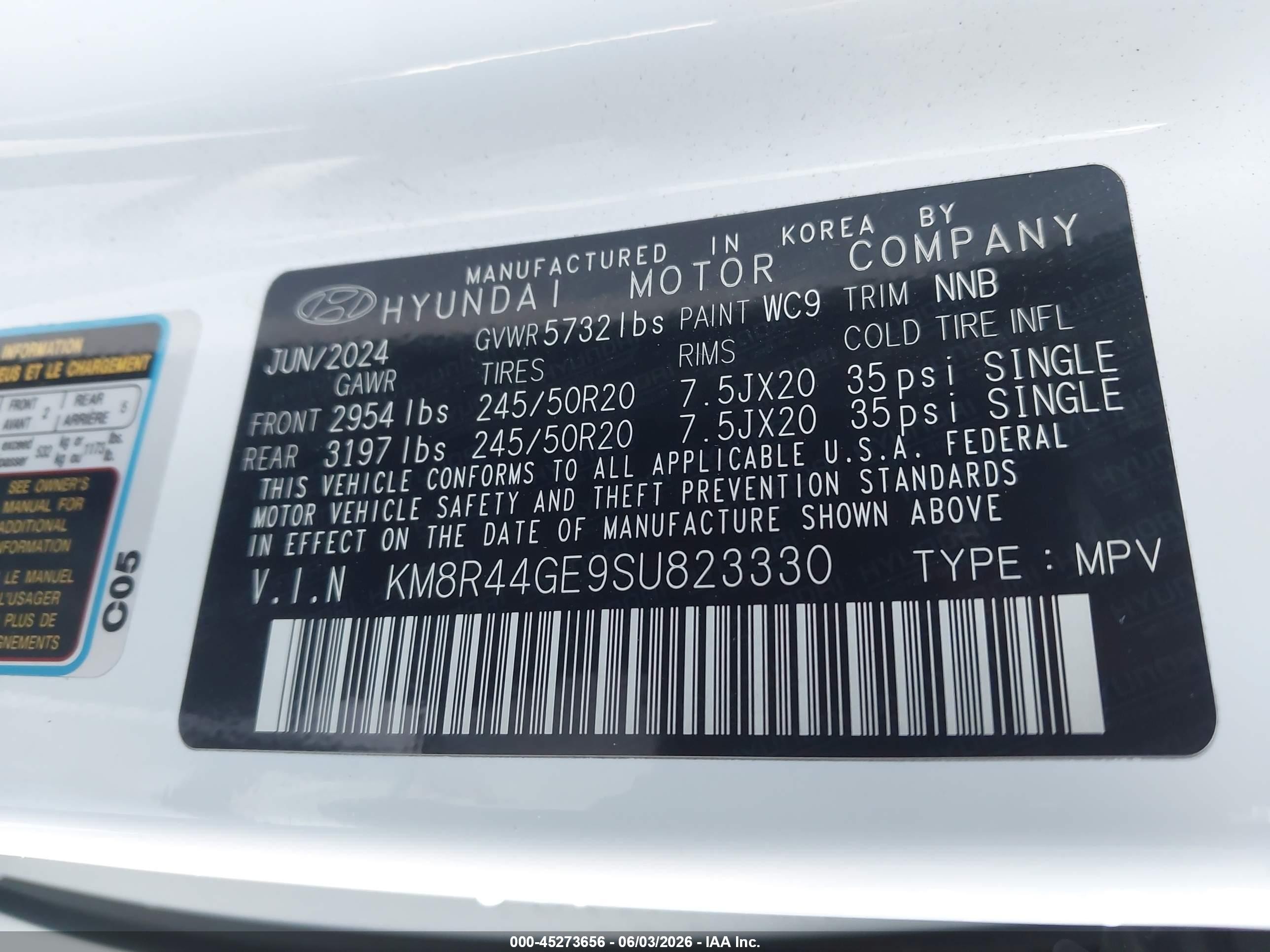 2025 Hyundai Palisade VIN KM8R44GE9SU823330 IAAI salvage auction — Unknown, Salvage (California), sold $13,200 on 2026-07-12 (photo 9)