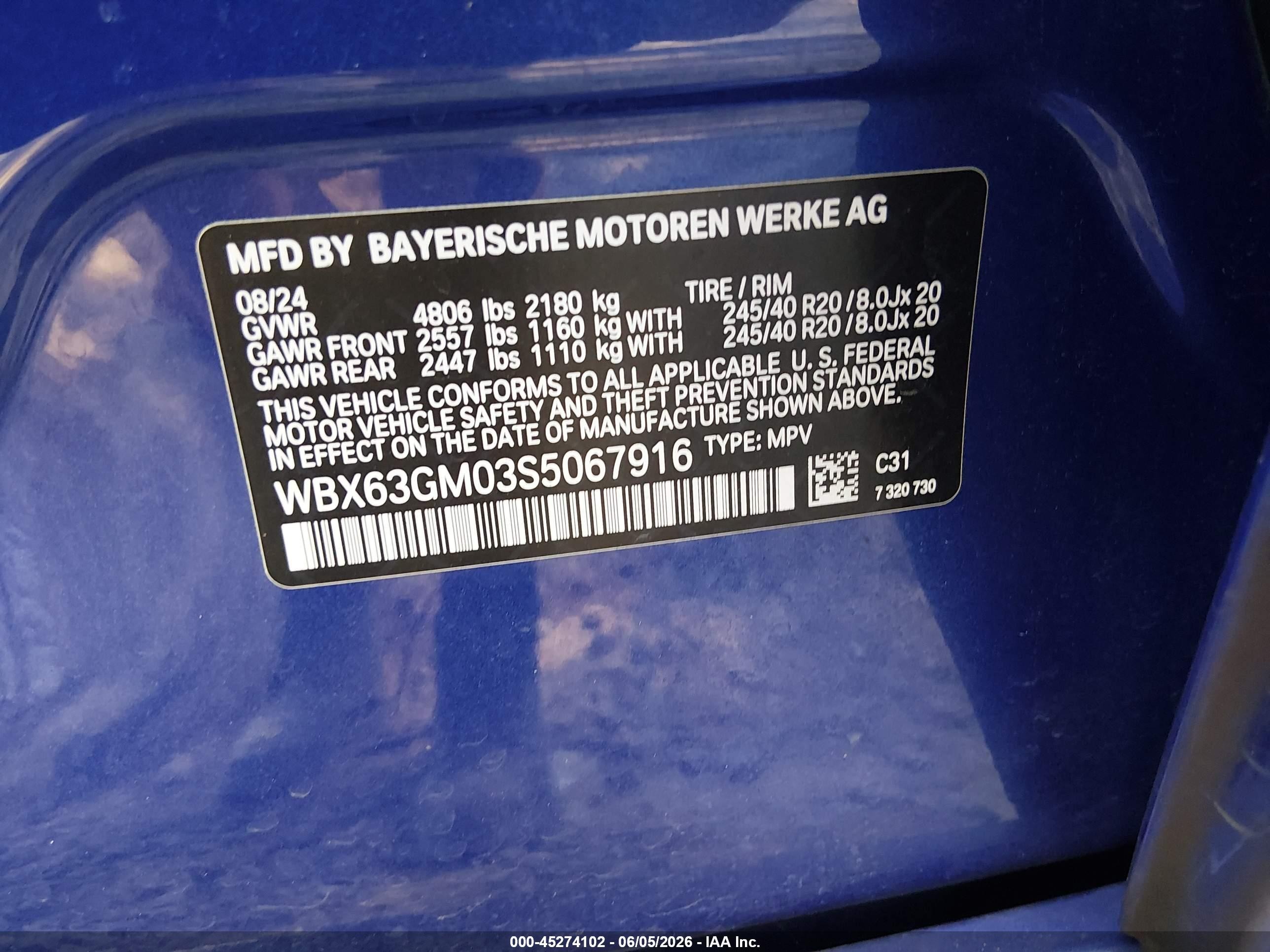 2025 BMW X2 VIN WBX63GM03S5067916 IAAI salvage auction — Unknown, Clear (South Carolina), sold $19,550 on 2026-08-25 (photo 9)