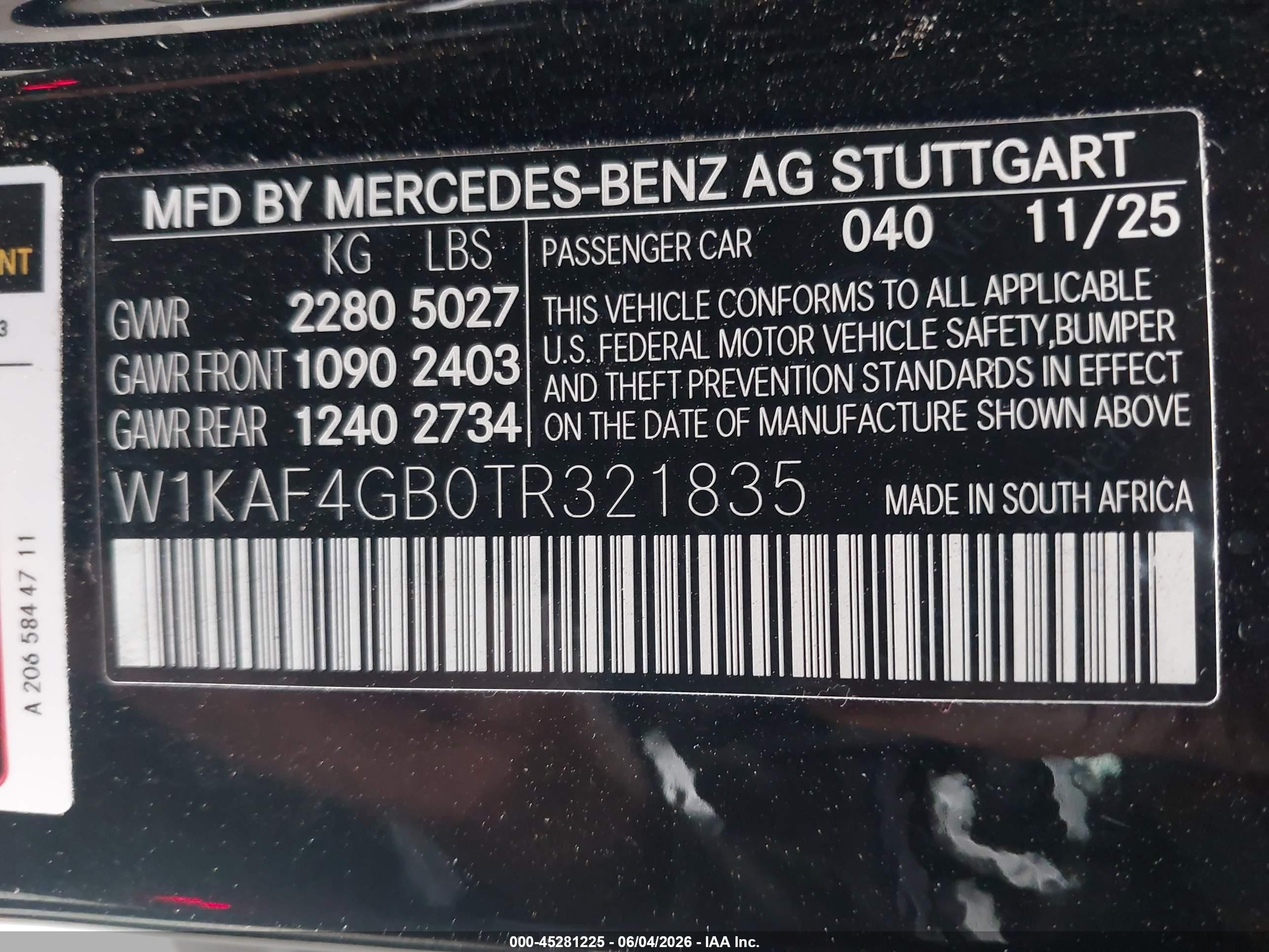 2026 Mercedes-Benz C-Class VIN W1KAF4GB0TR321835 IAAI salvage auction — Side, Salvage (California), sold $21,300 on 2026-07-09 (photo 9)