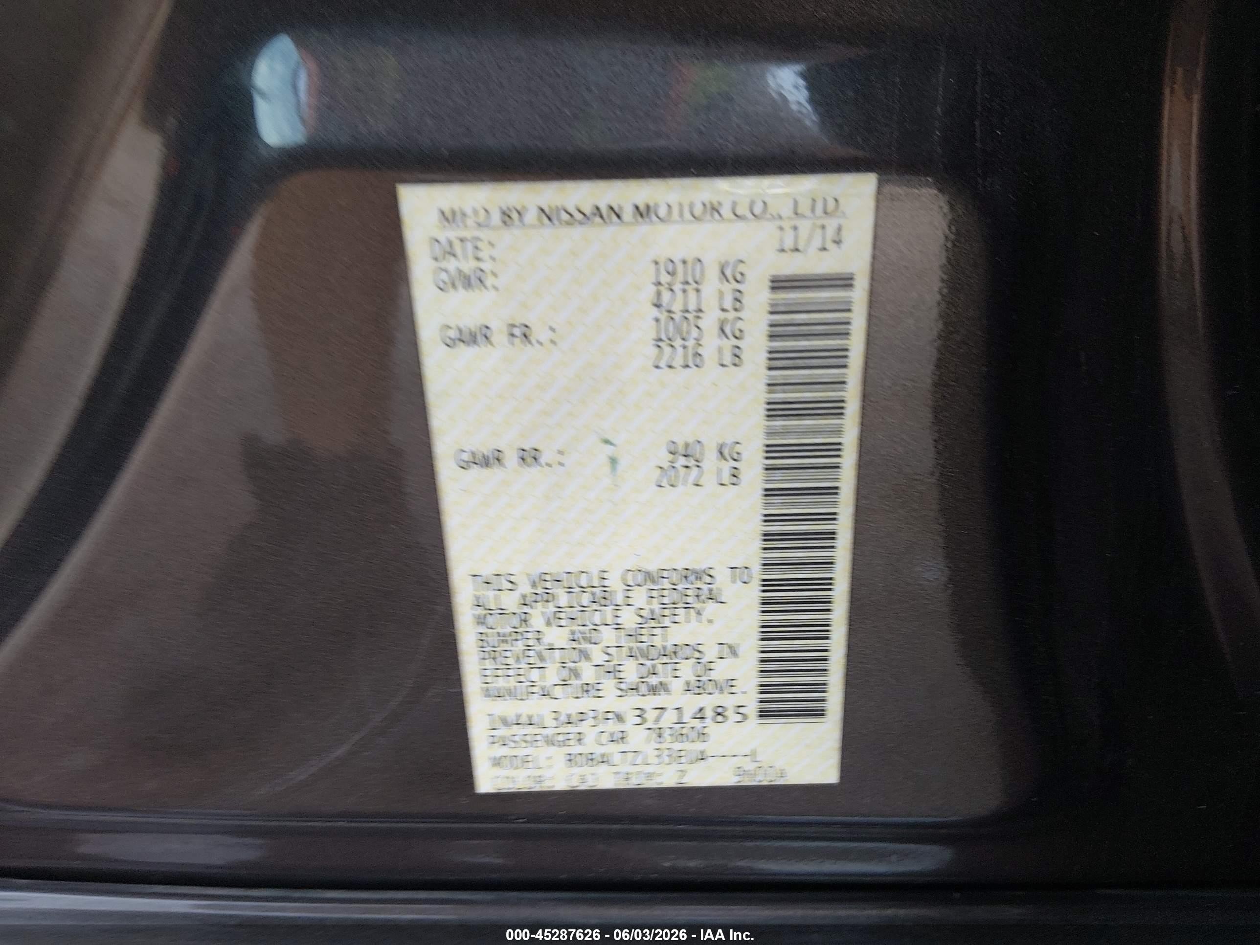 2015 Nissan Altima VIN 1N4AL3AP3FN371485 IAAI salvage auction — Side, Salvage (Mississippi), sold $650 on 2026-07-12 (photo 9)