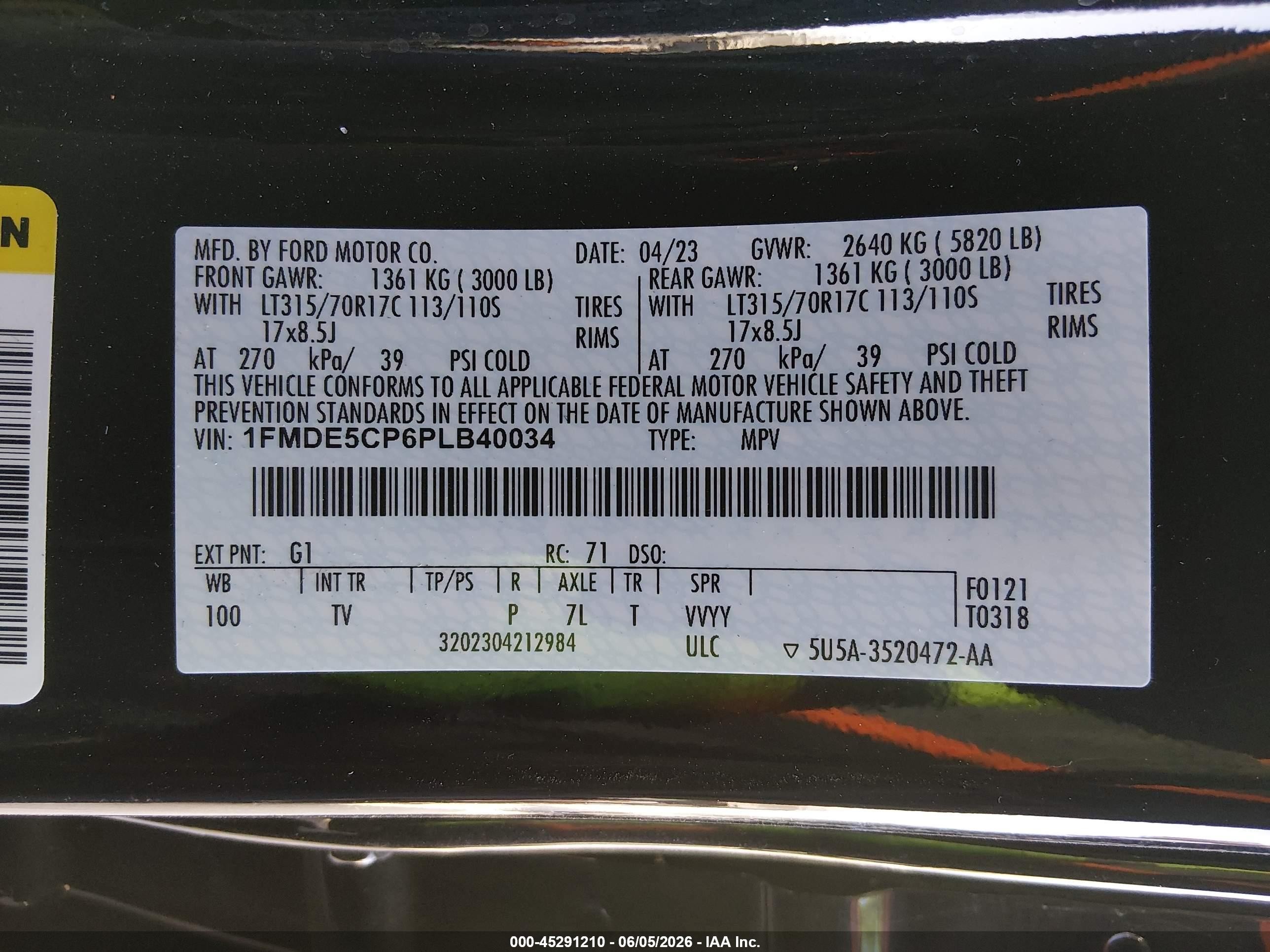 2023 Ford Bronco VIN 1FMDE5CP6PLB40034 IAAI salvage auction — Theft, Clear - Dealer Only (California), sold $31,250 on 2026-09-20 (photo 9)
