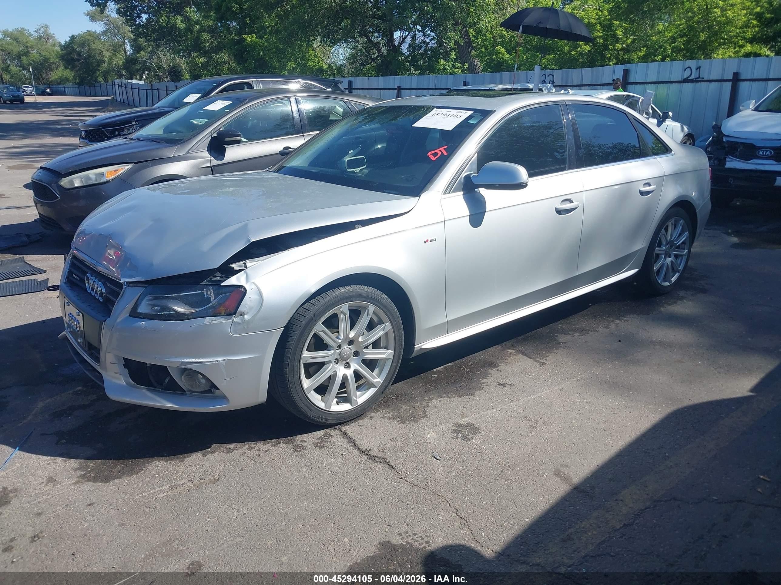 2012 Audi A4 VIN WAUFFAFLXCA119038 IAAI salvage auction — Front End, Salvage (Utah), sold $275 on 2026-07-09 (photo 2)