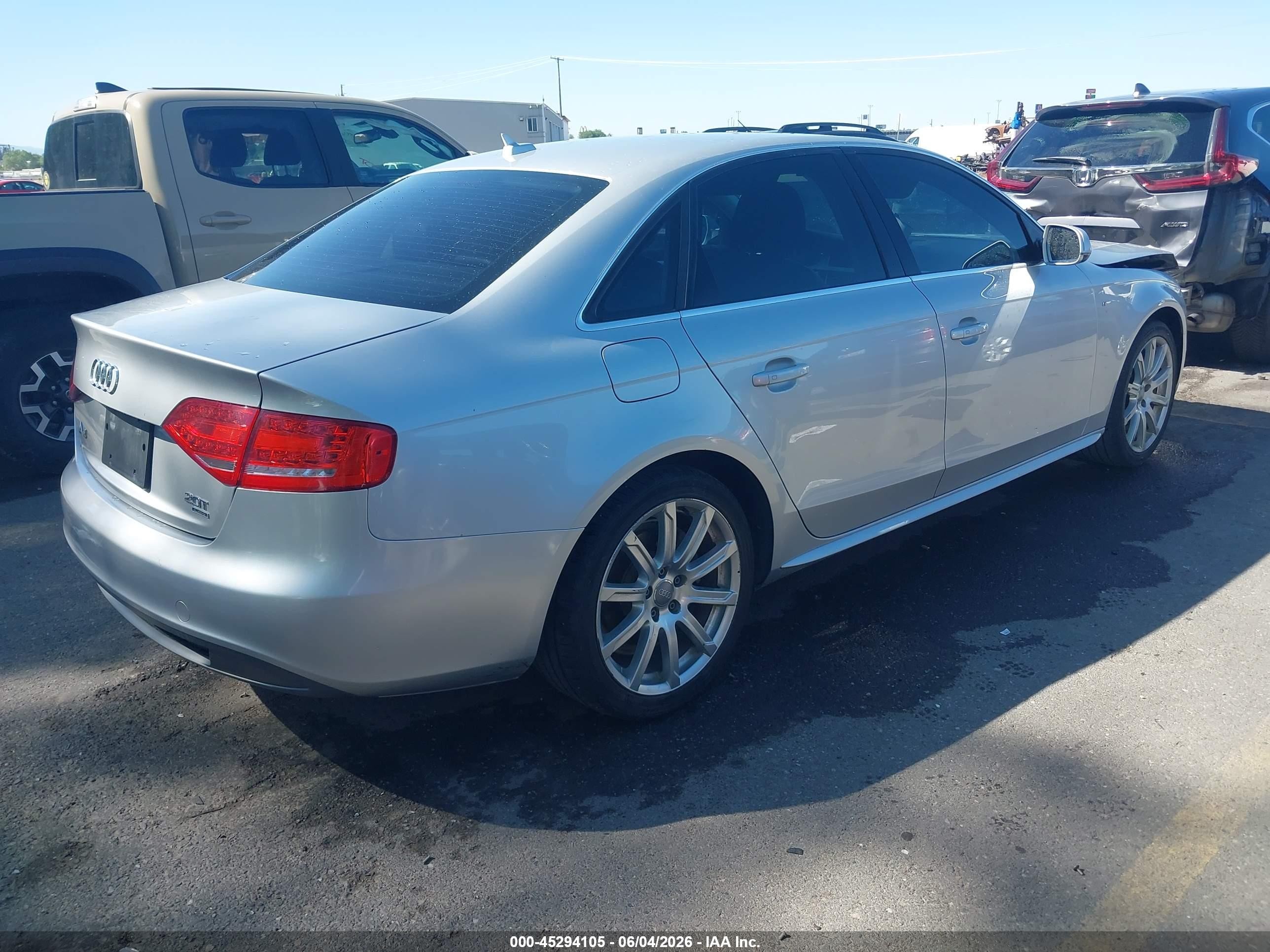 2012 Audi A4 VIN WAUFFAFLXCA119038 IAAI salvage auction — Front End, Salvage (Utah), sold $275 on 2026-07-09 (photo 4)