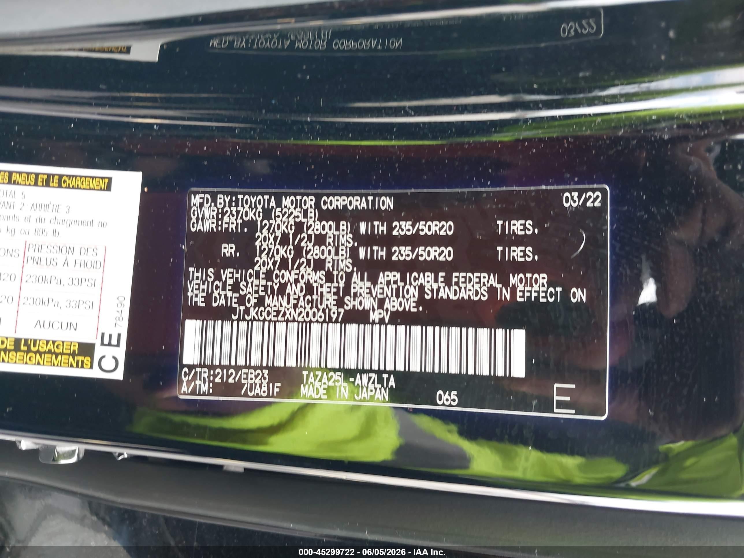 2022 Lexus Nx VIN JTJKGCEZXN2006197 IAAI salvage auction — Side, Rebuildable (Florida), sold $18,650 on 2026-08-20 (photo 9)