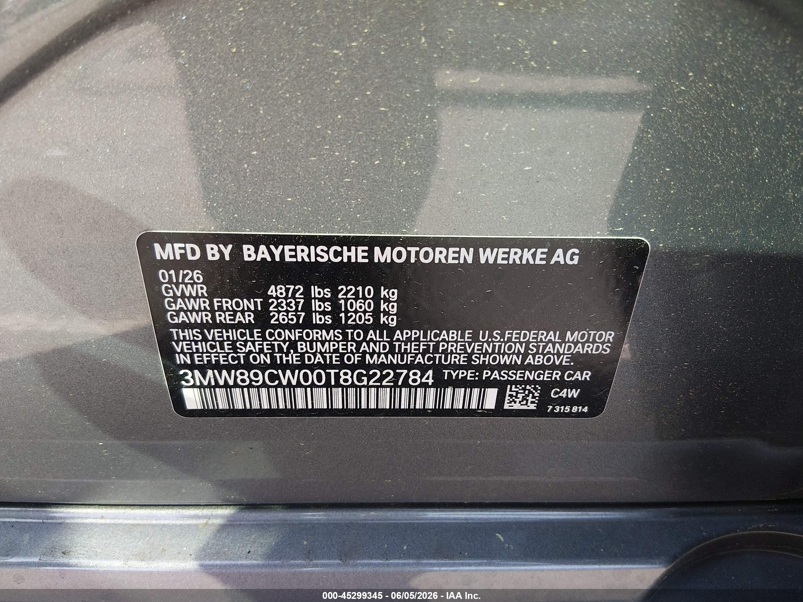 2026 BMW 3er VIN 3MW89CW00T8G22784 IAAI salvage auction — Side, Salvage (New Jersey), sold $21,900 on 2026-09-25 (photo 9)
