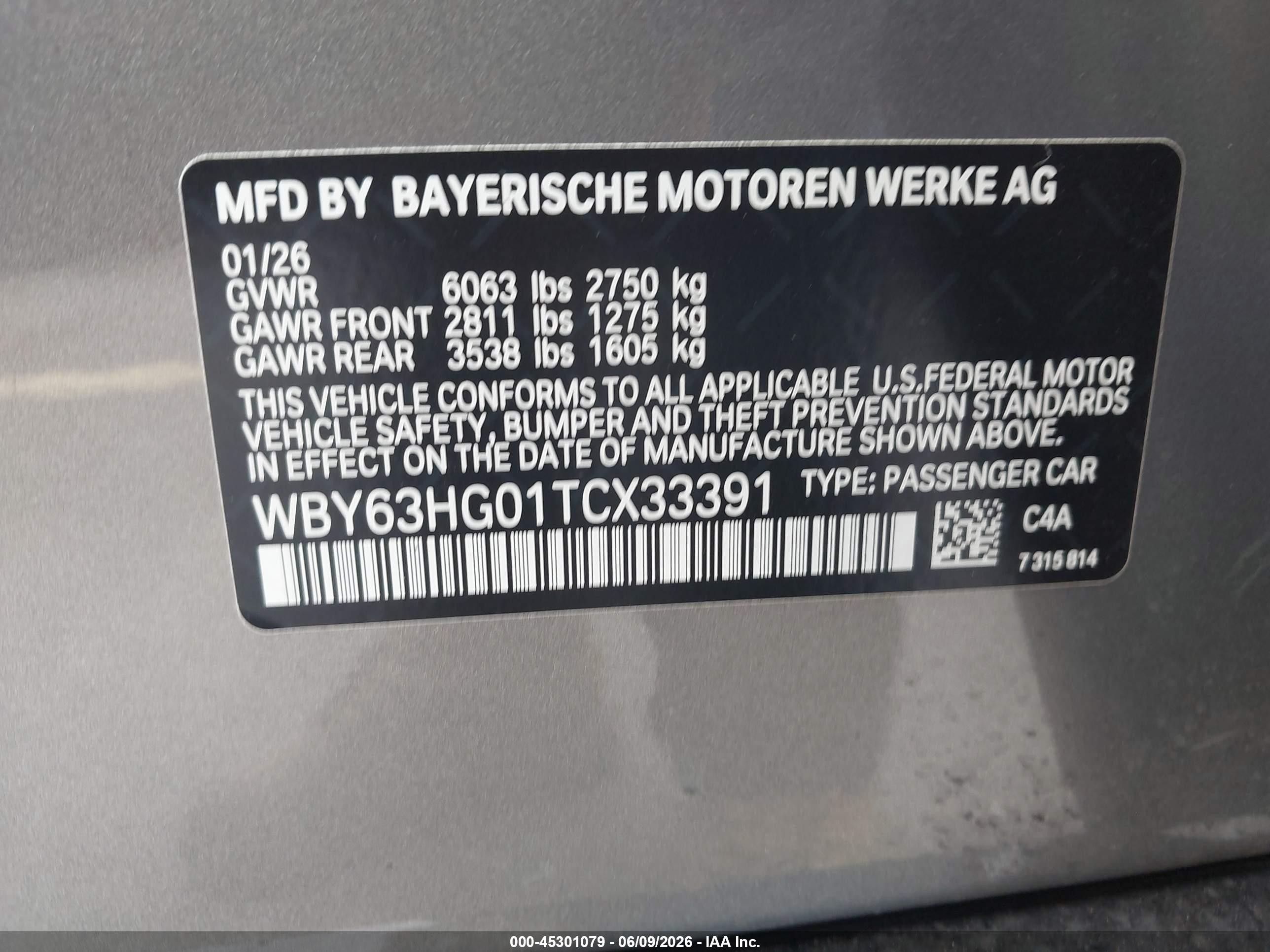 2026 BMW I5 VIN WBY63HG01TCX33391 IAAI salvage auction — Front End, Rebuildable (Florida), sold $15,800 on 2026-09-03 (photo 9)