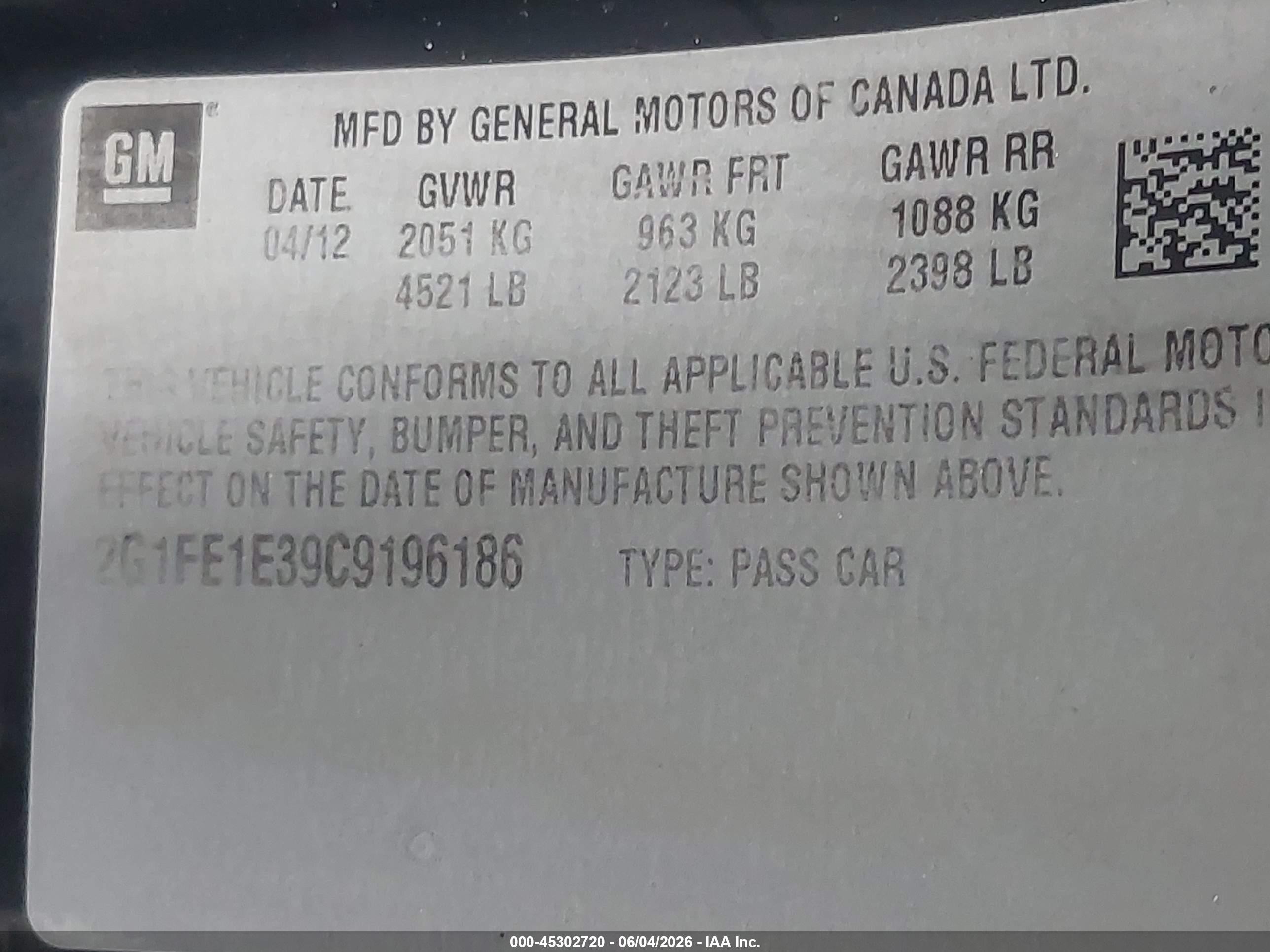 2012 Chevrolet Camaro VIN 2G1FE1E39C9196186 IAAI salvage auction — Side, Salvage (California), sold $1,325 on 2026-07-07 (photo 9)