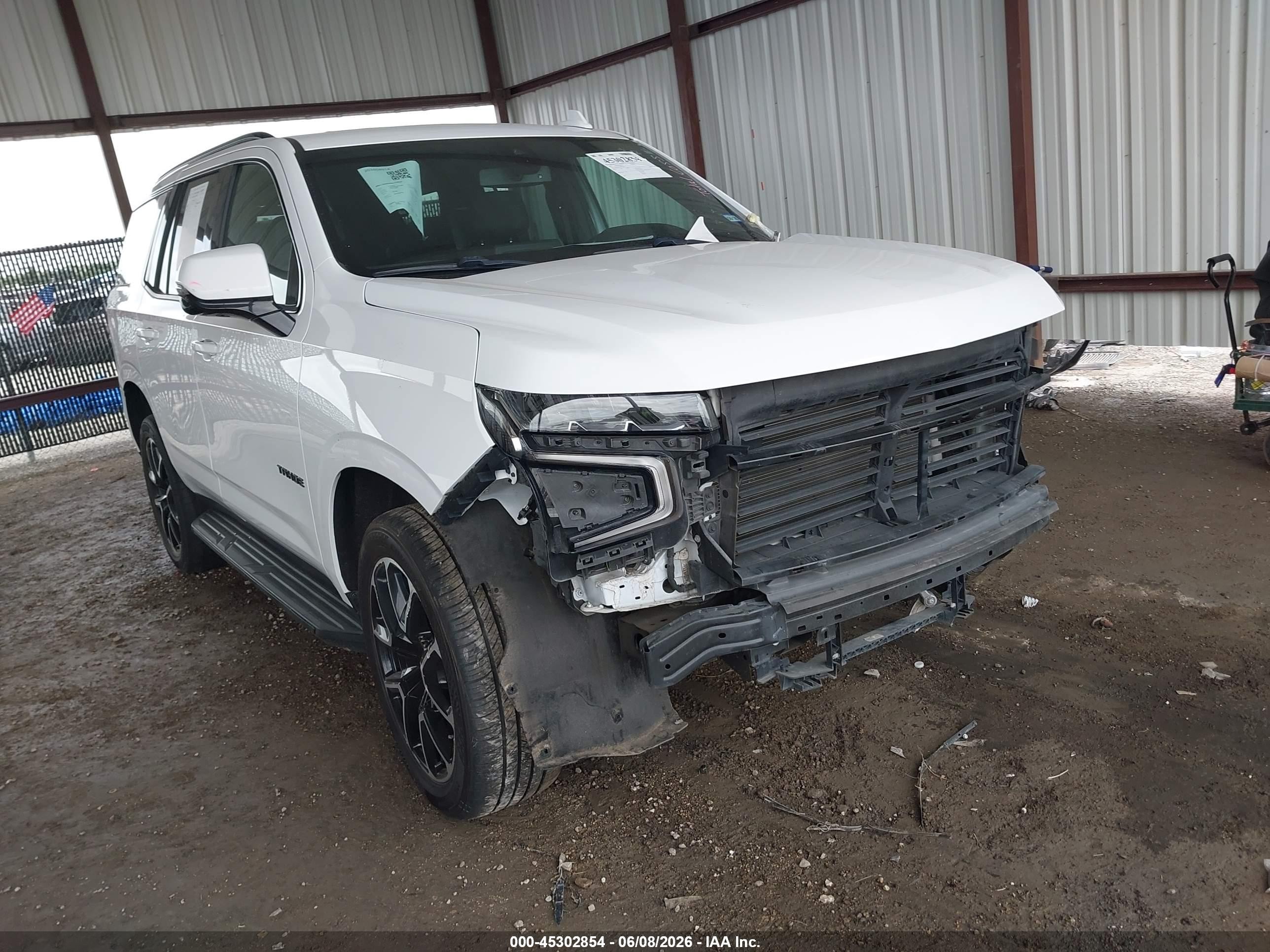 2021 Chevrolet Tahoe VIN 1GNSCRKD4MR203292 IAAI salvage auction — Front End, Original (Texas), sold $24,000 on 2026-08-18 (photo 1)