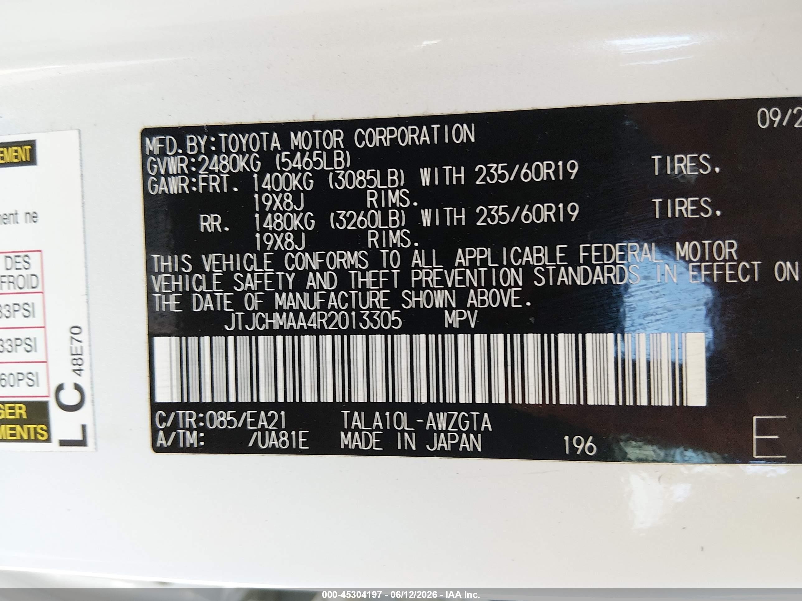 2024 Lexus RX 350 VIN JTJCHMAA4R2013305 IAAI salvage auction — Normal Wear, Clear (California), sold $34,750 on 2026-07-09 (photo 9)