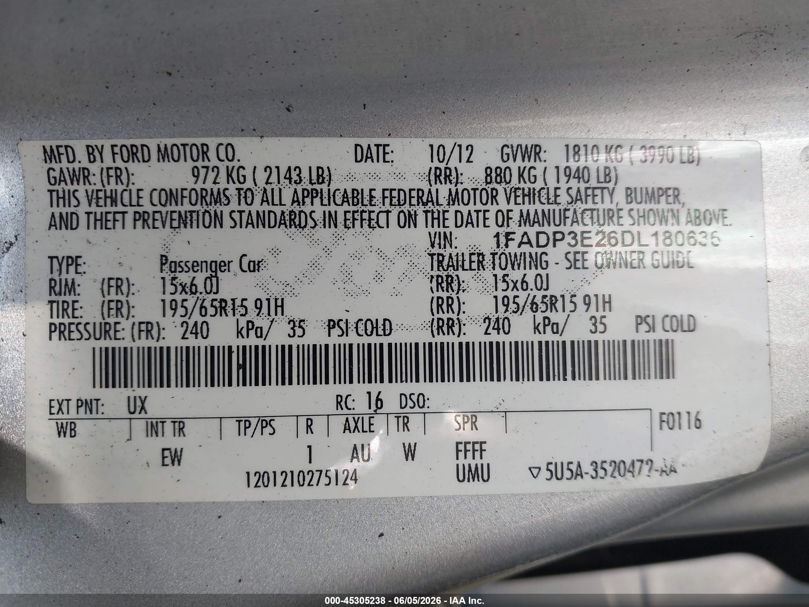 2013 Ford Focus VIN 1FADP3E26DL180636 IAAI salvage auction — Front End, Salvage (Pennsylvania), sold $350 on 2021-03-23 (photo 9)