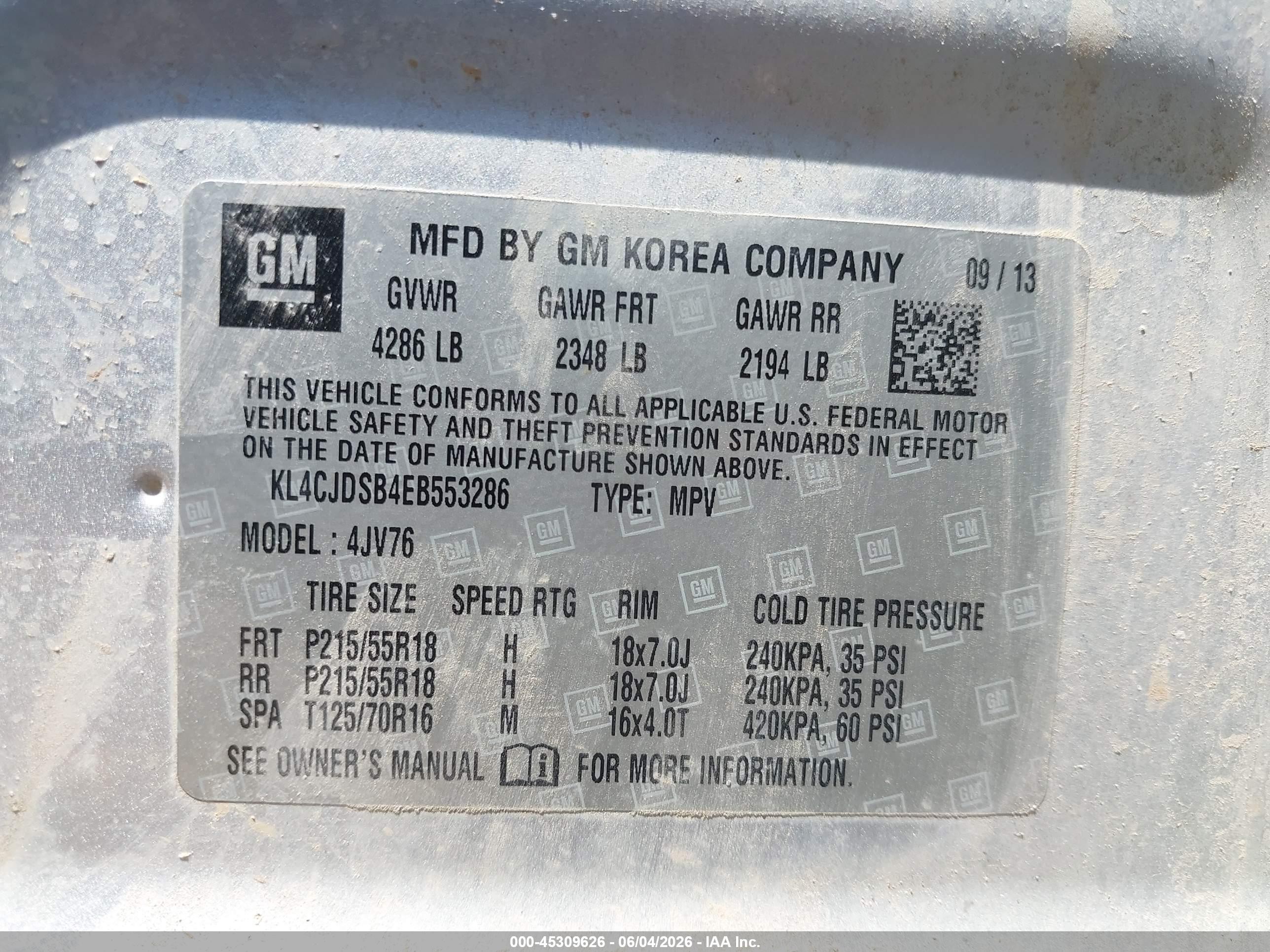 2014 Buick Encore VIN KL4CJDSB4EB553286 IAAI salvage auction — Rear End, Clear (Michigan), sold $1,250 on 2026-07-04 (photo 9)