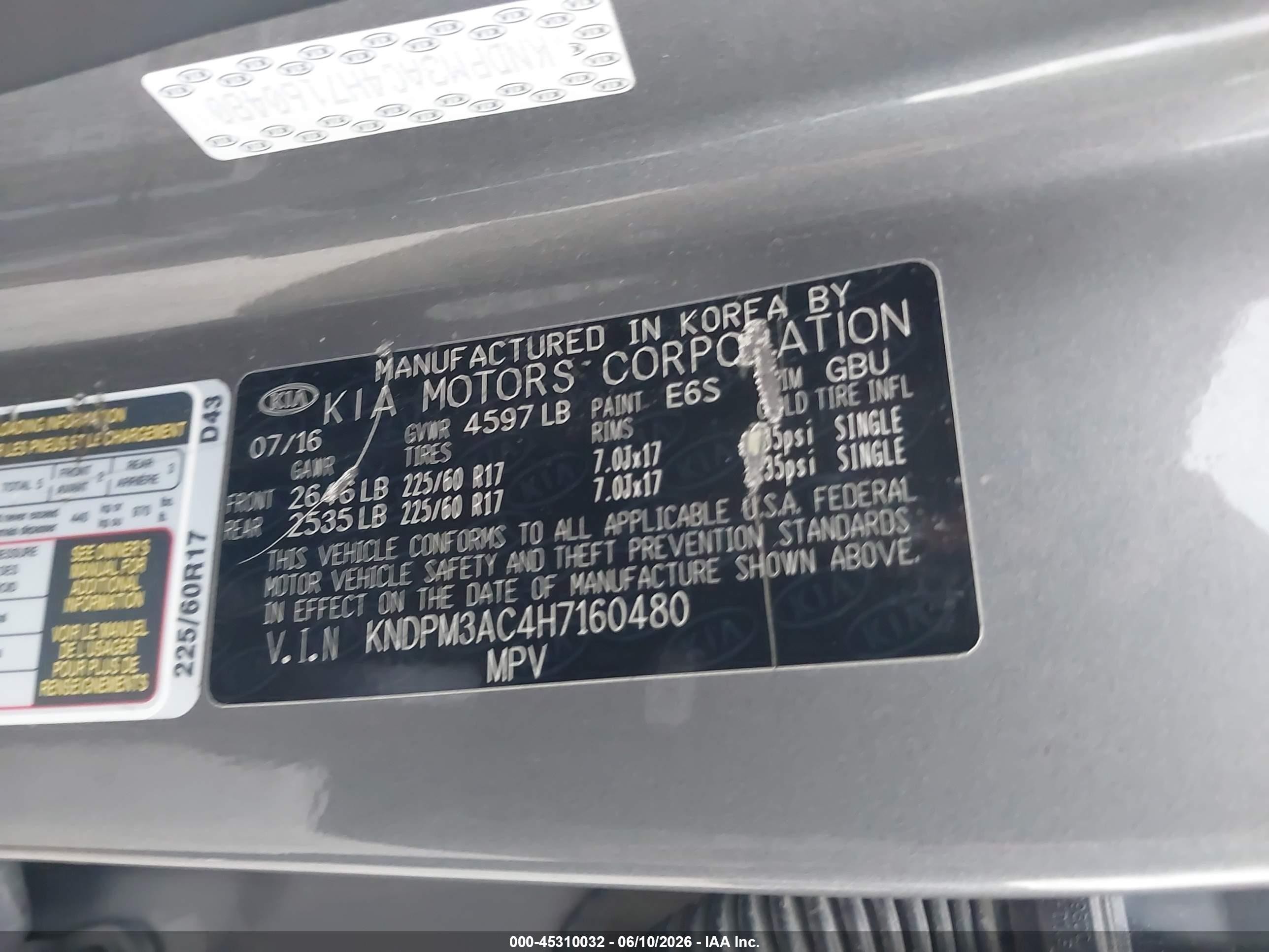 2017 Kia Sportage VIN KNDPM3AC4H7160480 IAAI salvage auction — Side, Original (Texas), sold $1,900 on 2026-07-10 (photo 9)