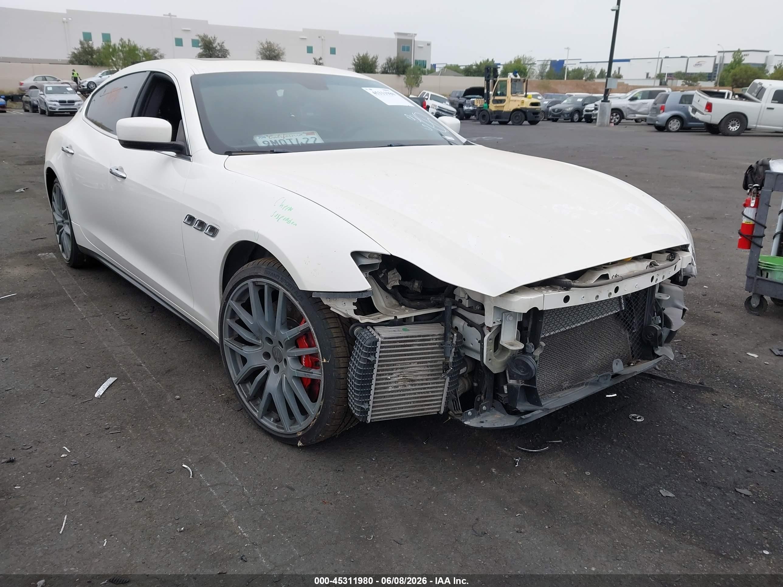 2014 Maserati Quattroporte VIN ZAM56PPAXE1074972 IAAI salvage auction — Front End, Salvage Certificate (California), sold $2,750 on 2026-09-13 (photo 1)